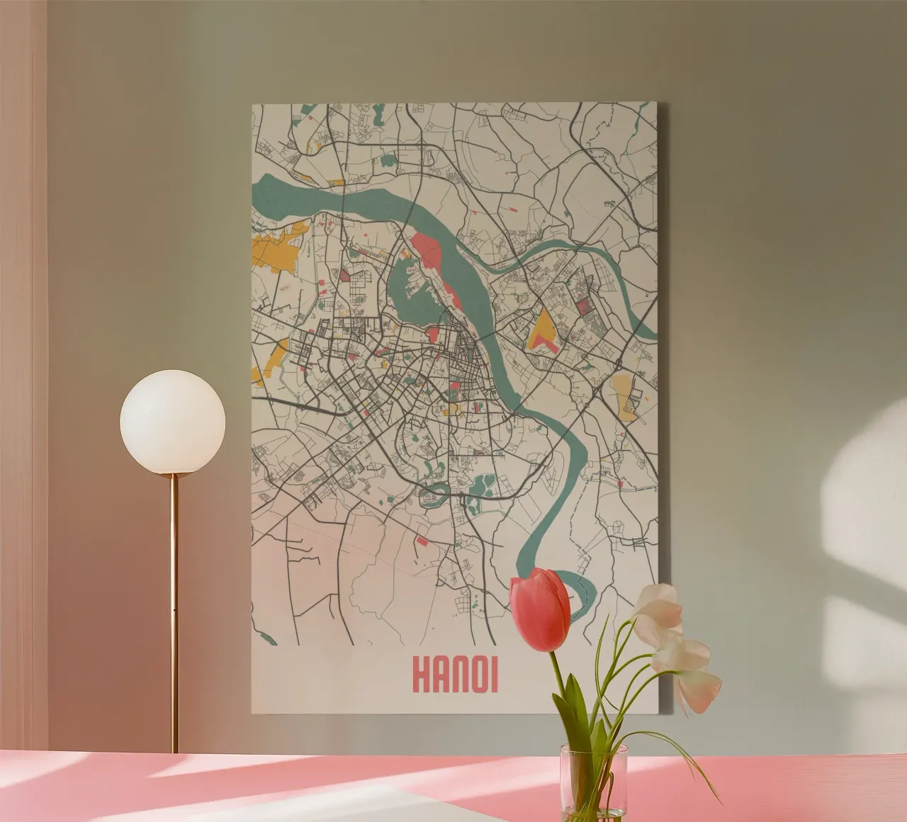 Discover Hanoi - Minimalist City Map | FineArt Print canvas with Floater frame by MOOODZART
