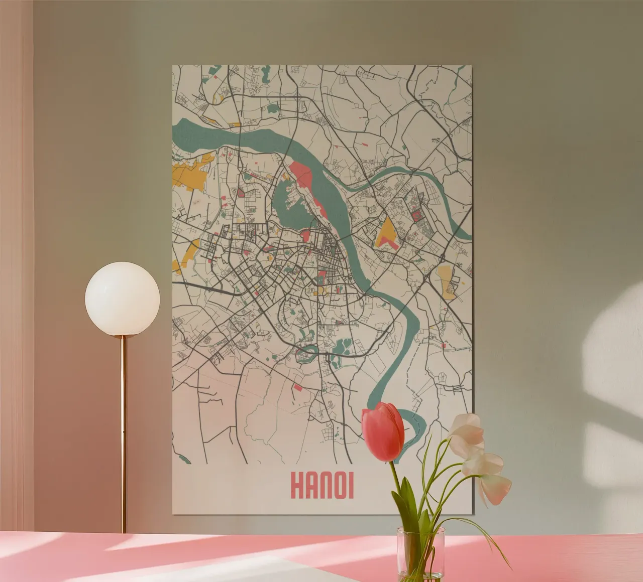 Scoprire Hanoi - Mappa minimalista della città | Stampa fineArt poster con telaio in legno da MOOODZART