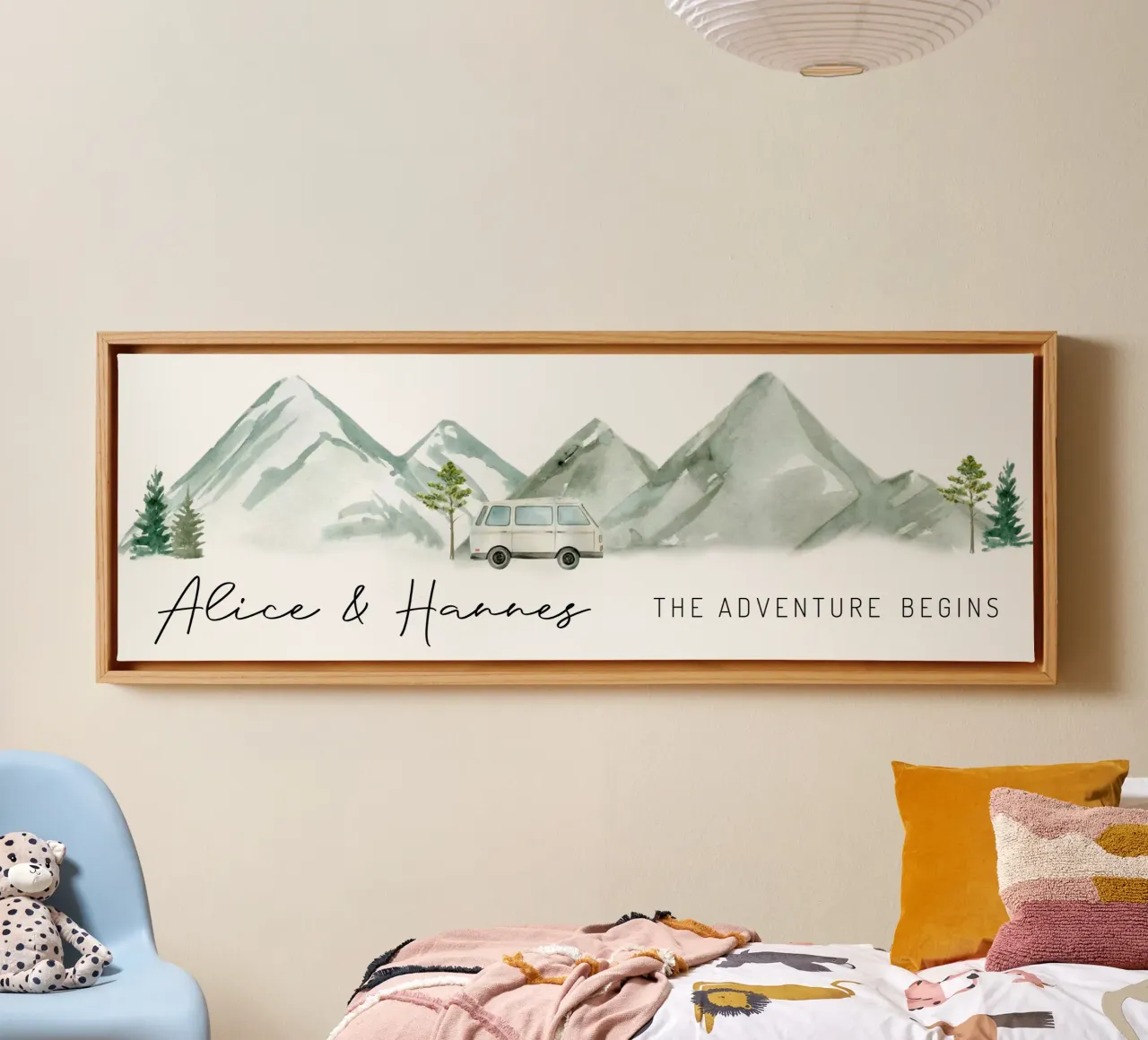 Personalisierte Emaille Tasse zur Hochzeit Camper Tasse Paar Leinwand mit Schattenfugenrahmen von Wunderbarwir
