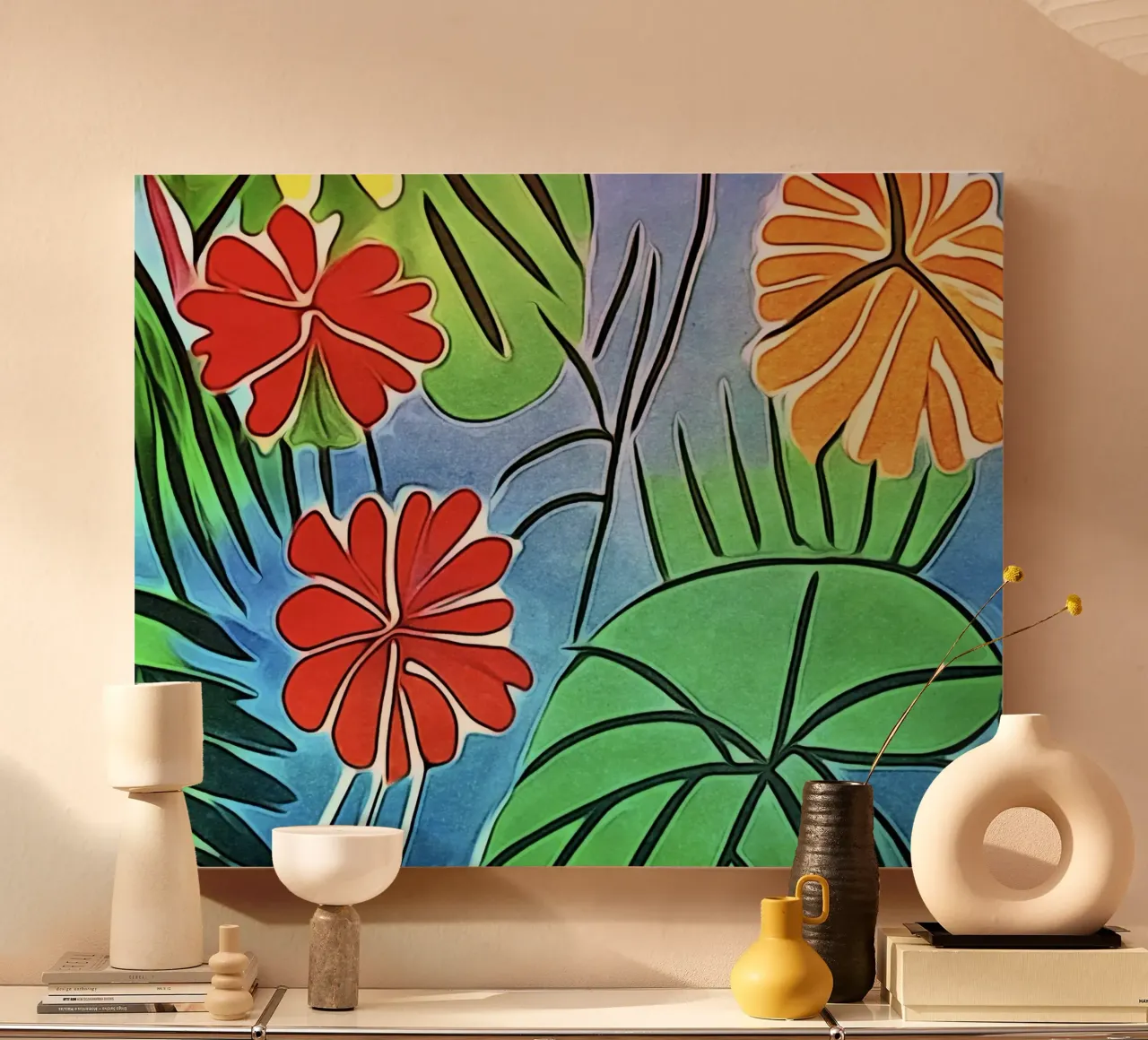 Bloemen kleuren canvas met Baklijst van ZAMART