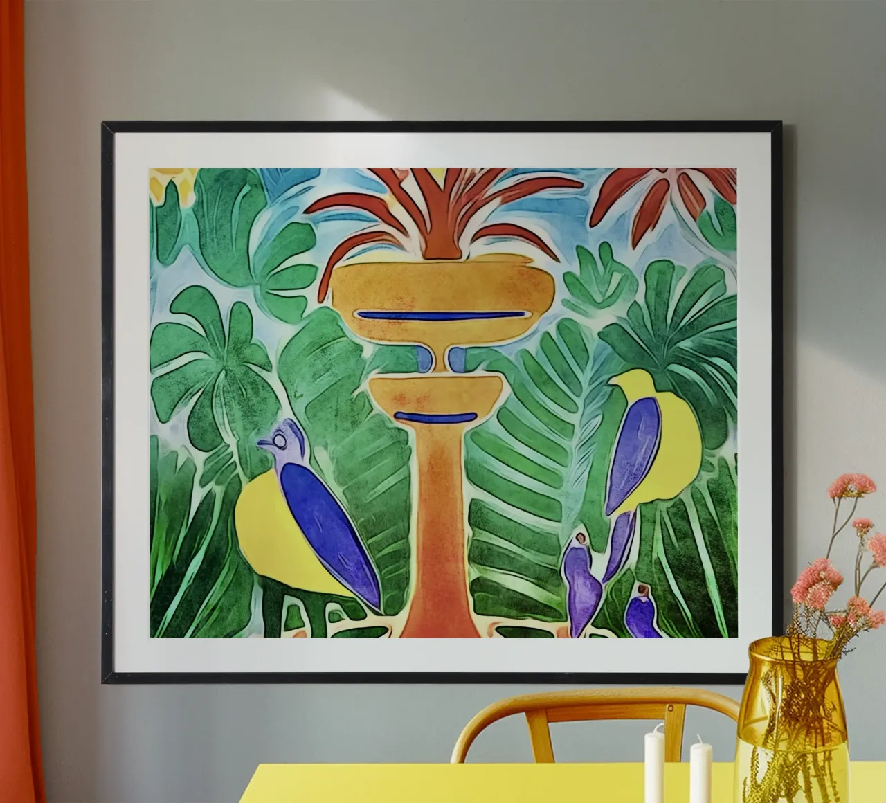 Fontaine avec des oiseaux poster de ZAMART