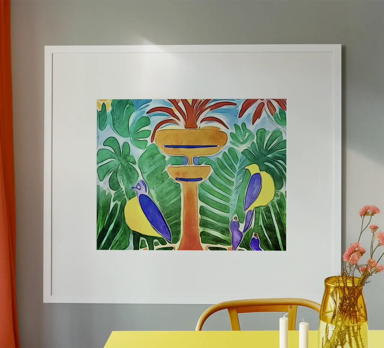 Fontana con uccelli poster con telaio in alluminio da ZAMART