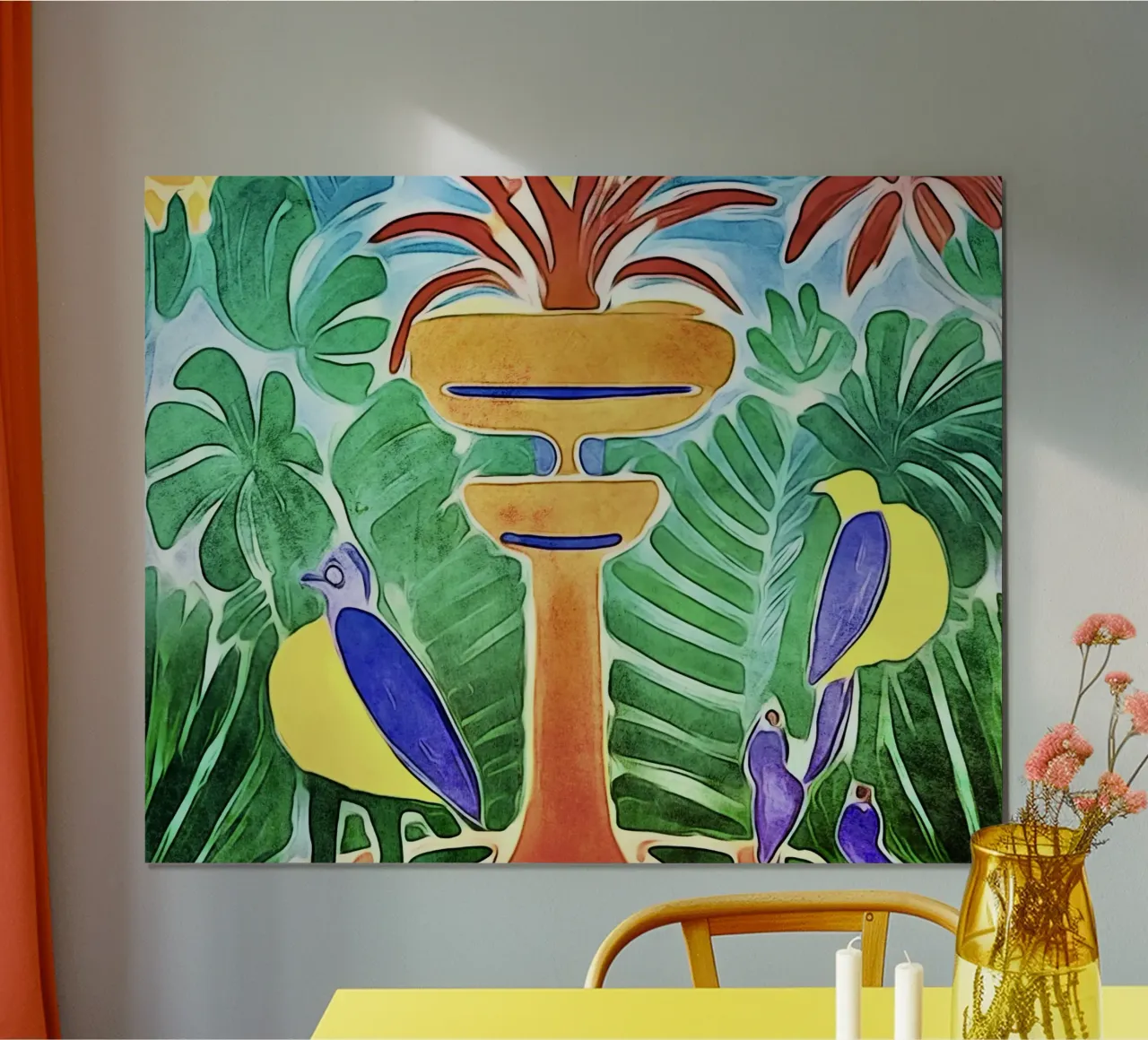 Fontaine avec des oiseaux poster de ZAMART