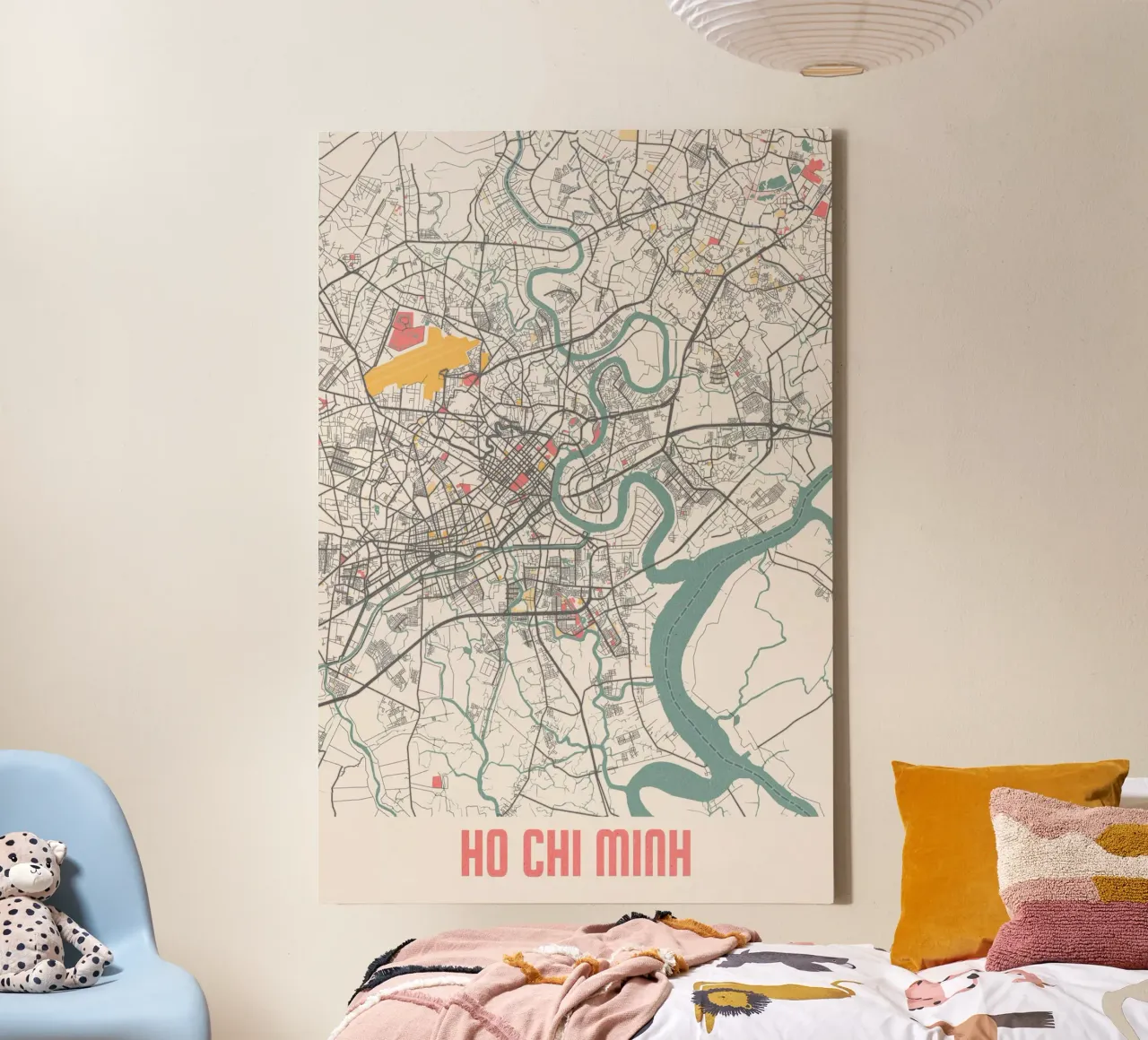 Ho Chi Minh Stad - Moderne stadsplattegrond in fine-art print canvas met Baklijst van MOOODZART