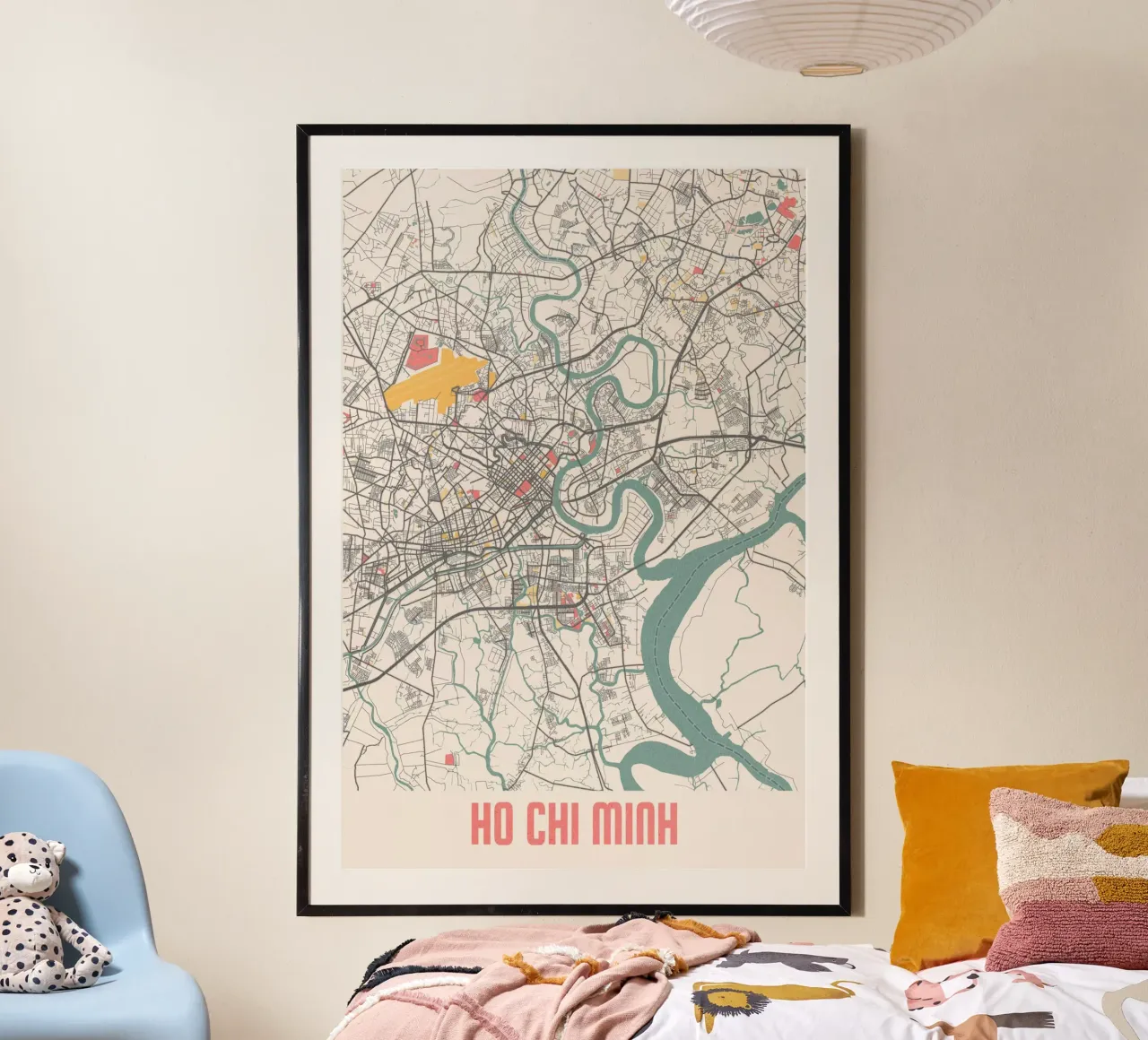 Ho Chi Minh City - Mappa moderna della città in stampa fineArt poster con telaio in alluminio da MOOODZART