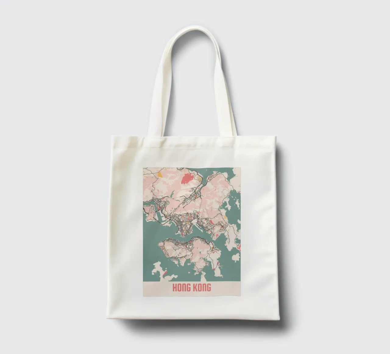 Hong Kong Skyline - Minimalist city map as art print tote bag by MOOODZART