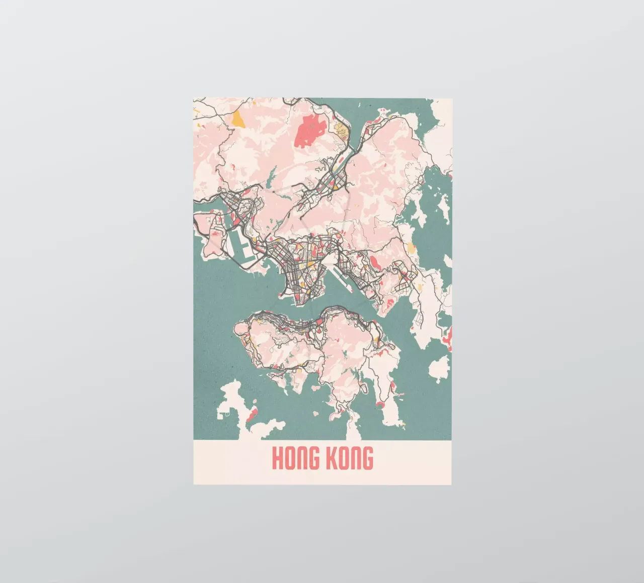 Hong Kong Skyline - Minimalist city map as art print sticker by MOOODZART