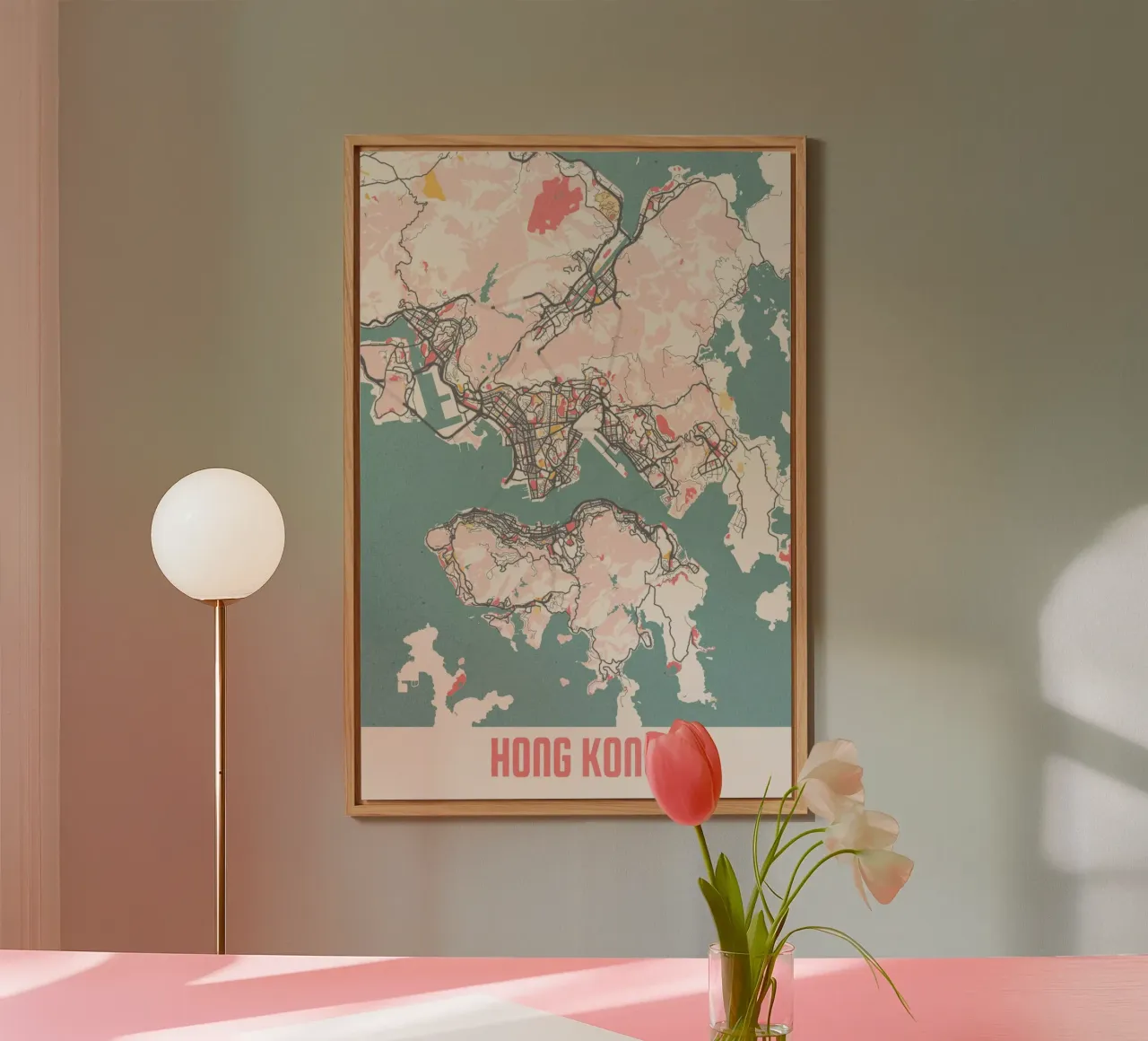 Hong Kong Skyline - Minimalist city map as art print forex plate by MOOODZART