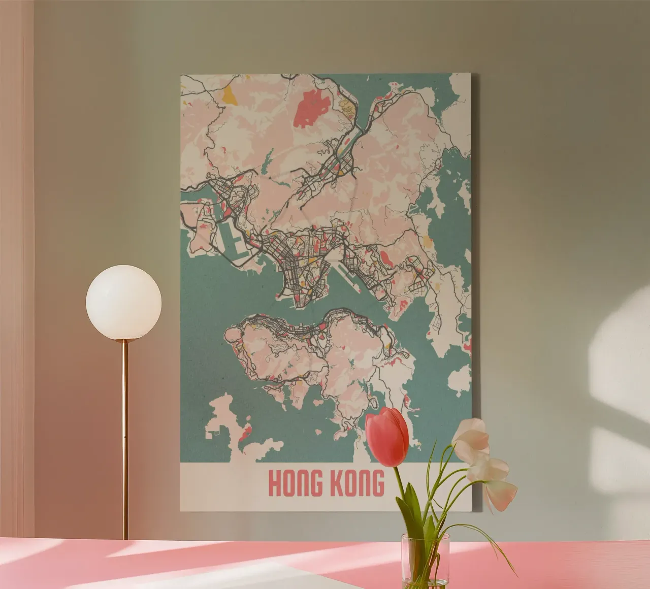 Hong Kong Skyline - Minimalist city map as art print canvas by MOOODZART