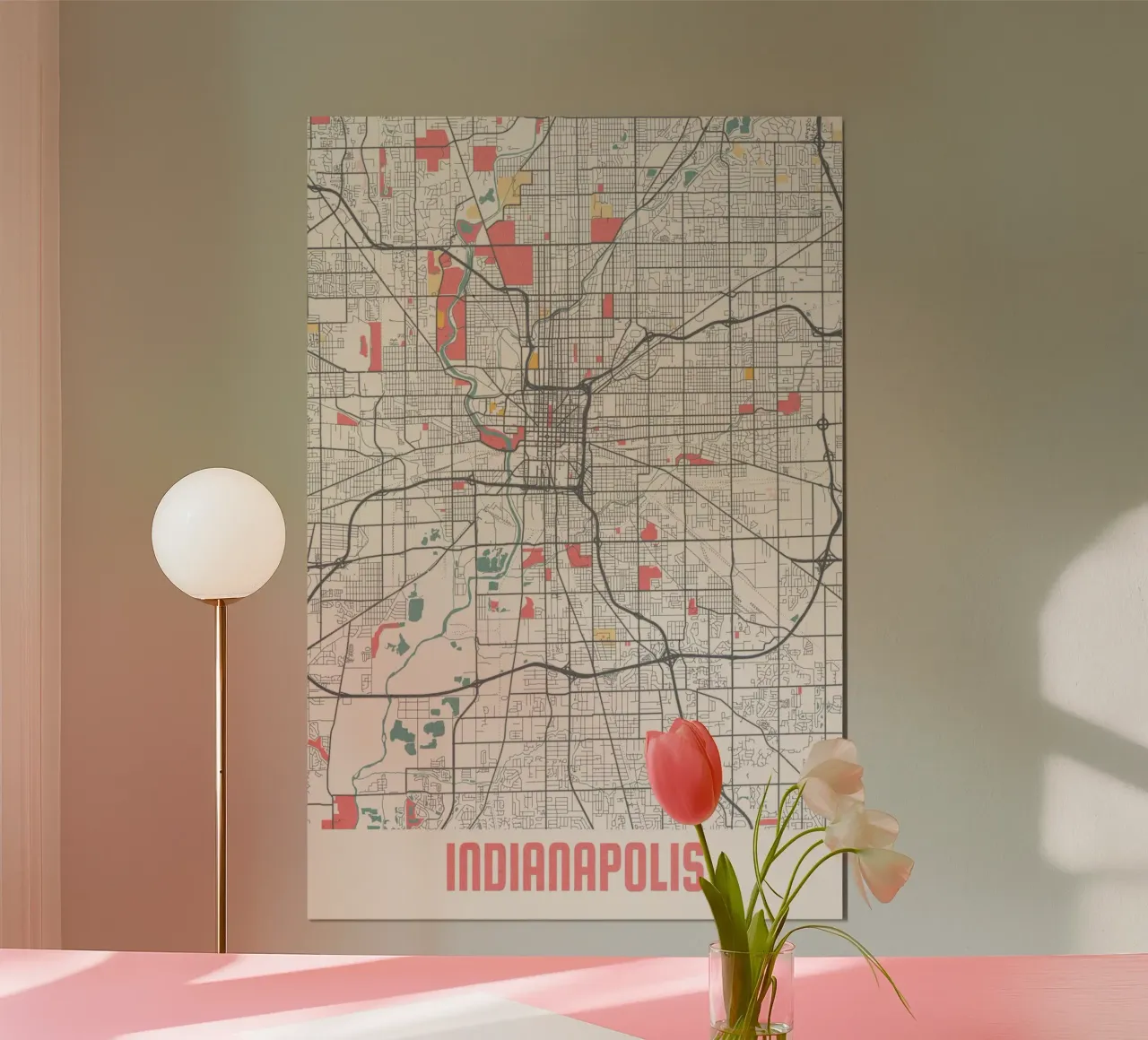 Ontdek Indianapolis - Stijlvolle stadsplattegrond als kunstdruk poster van MOOODZART