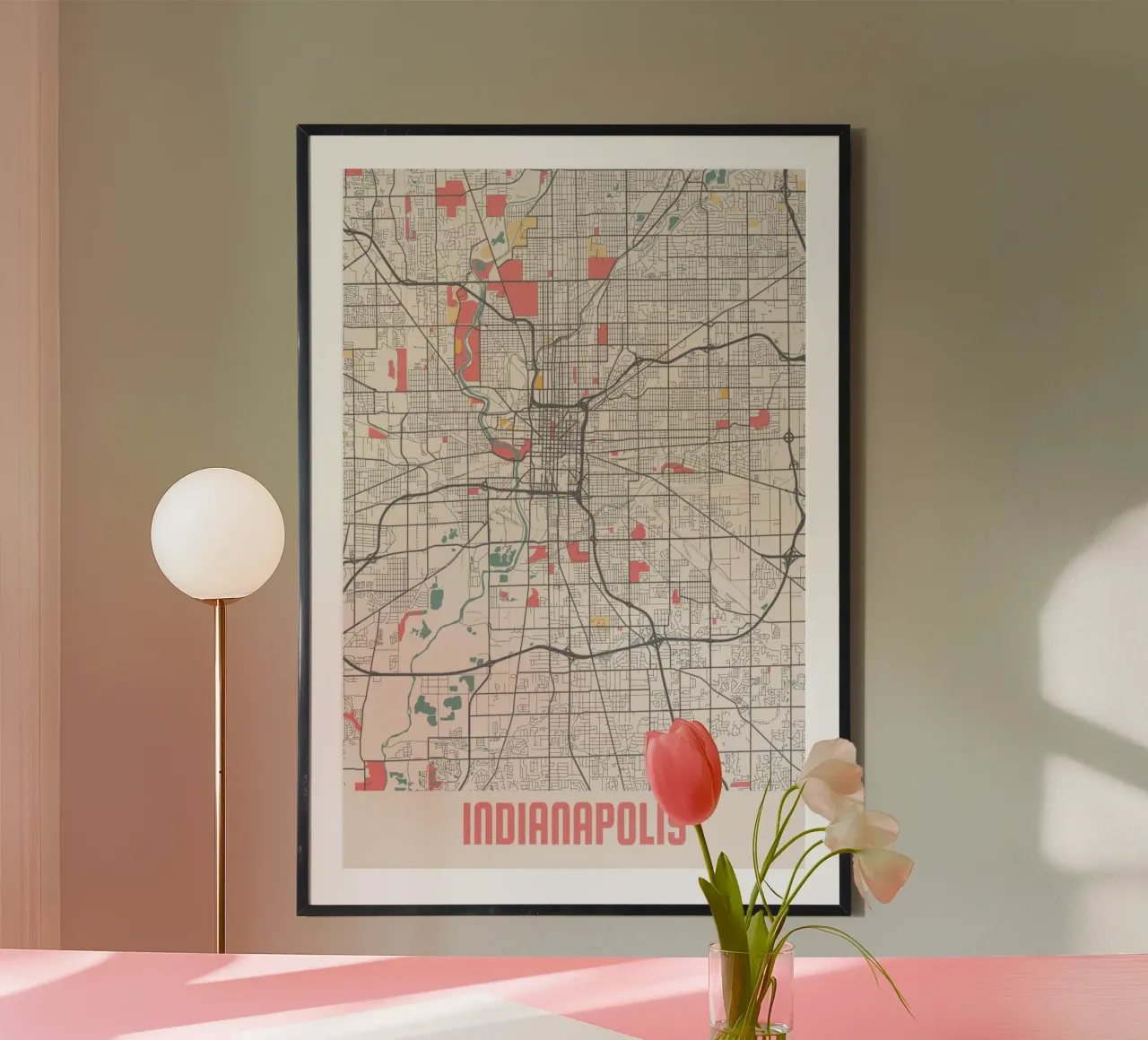Ontdek Indianapolis - Stijlvolle stadsplattegrond als kunstdruk poster van MOOODZART