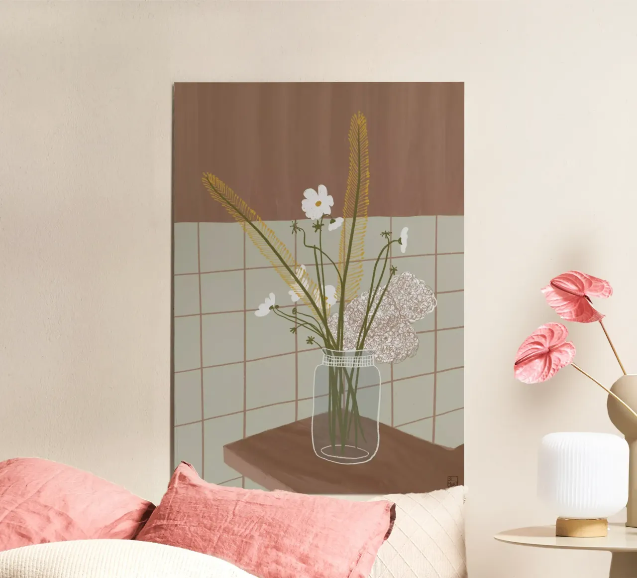 Flowers In Glass Jar poster with plastic frame by Be Mart