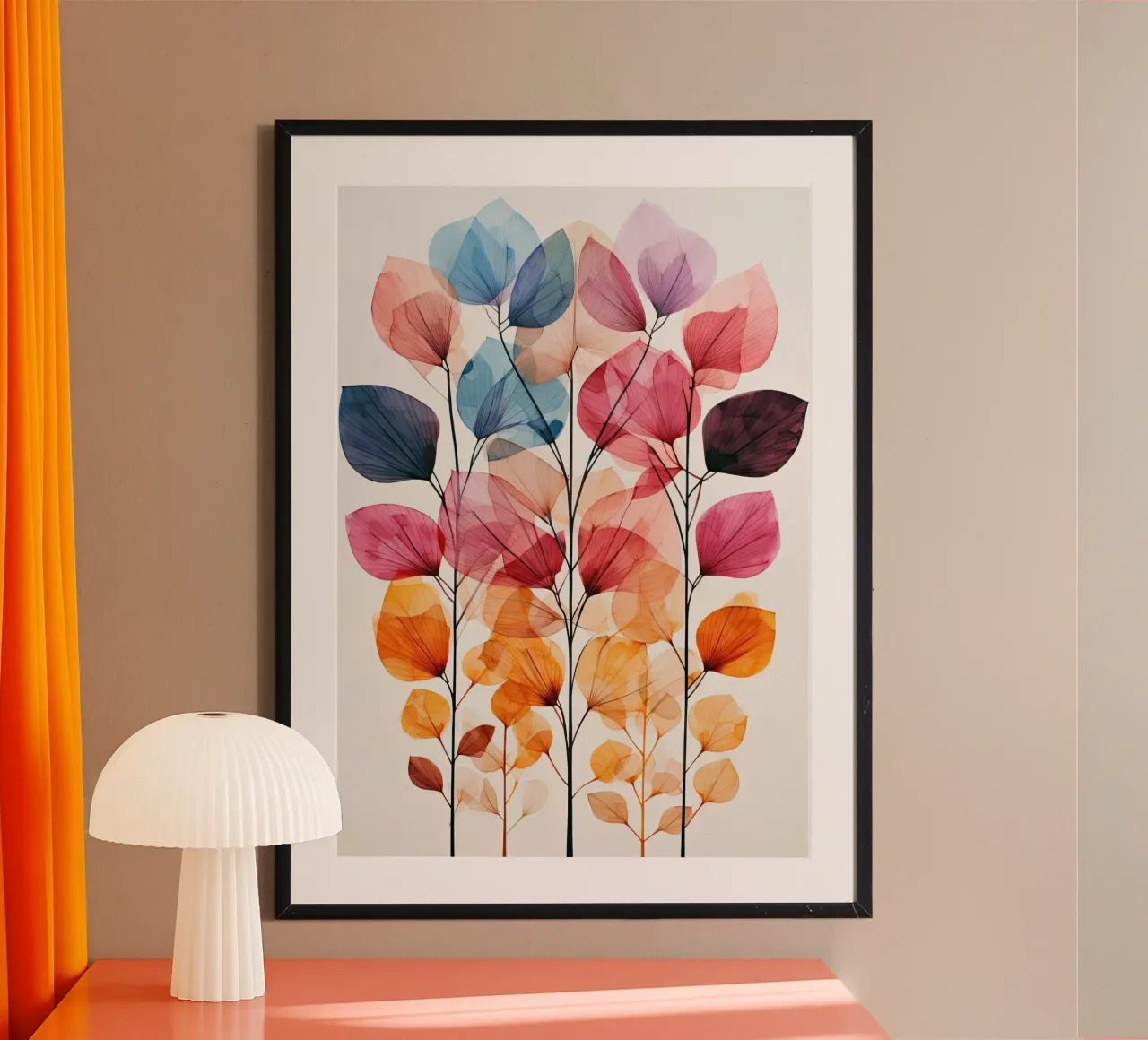 Foglie acquerellate arte della natura poster con telaio in legno da Justyna Jaszke JBJart