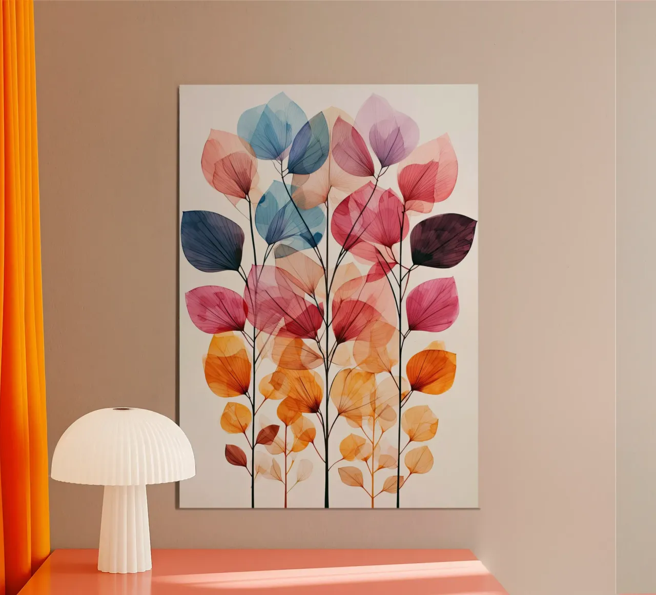 Foglie acquerellate arte della natura poster con telaio in legno da Justyna Jaszke JBJart