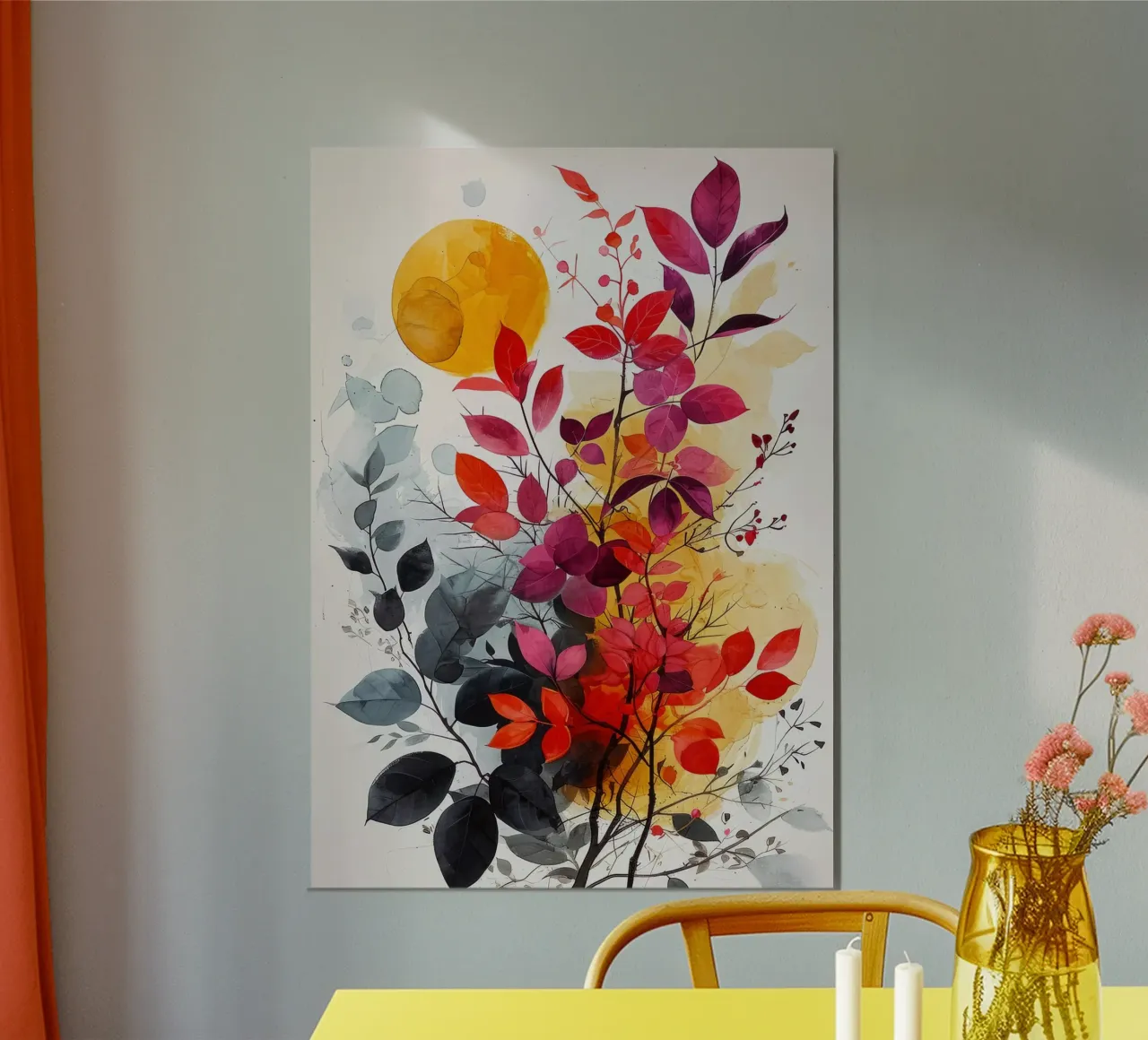 Leaves watercolor nature art poster by Justyna Jaszke JBJart