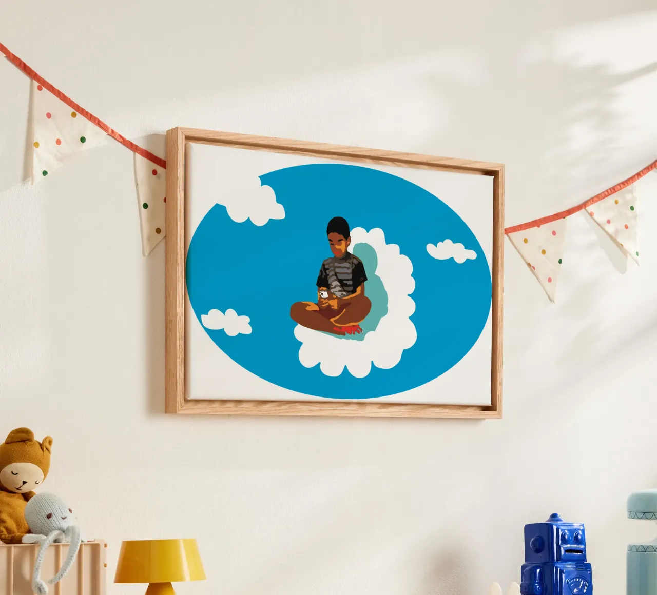 The kid in the clouds canvas by Massimo Frascogna