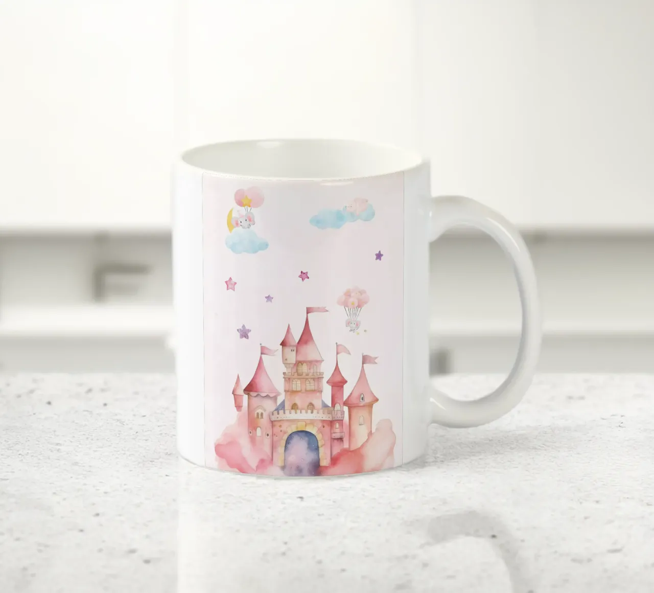 Pastel Fairy Tale Palace ceramic mug by Doodle Dreams Art