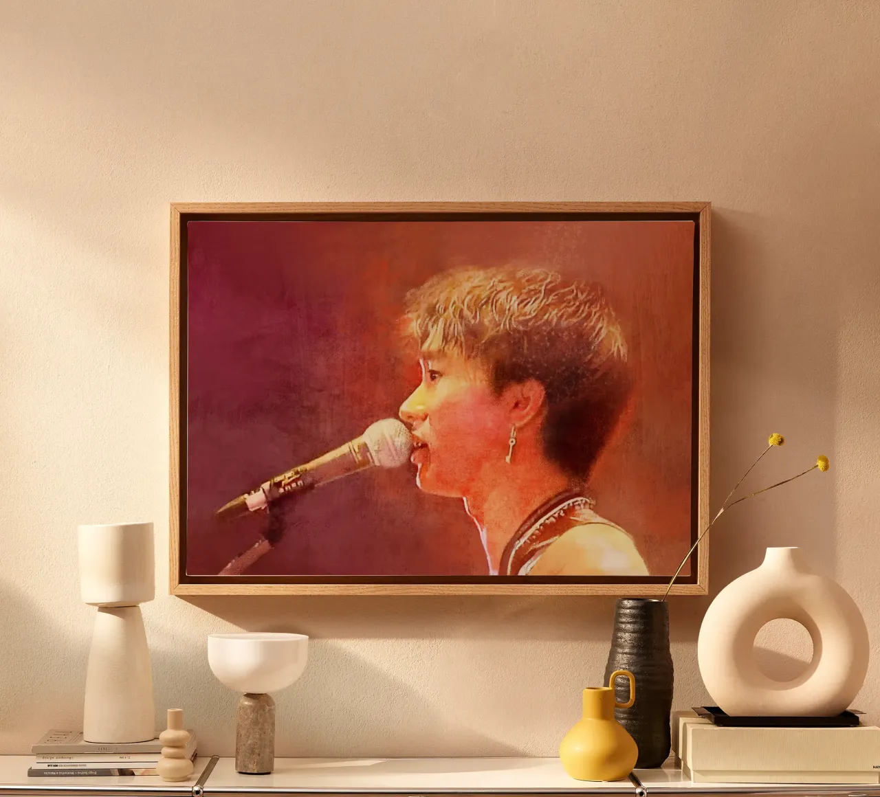 Wong Ka Kui 黃家駒 - Visionario musicale tela con Cornice a cassetta da Artascy Art