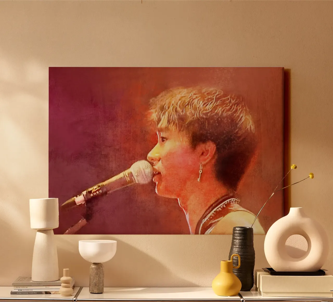 Wong Ka Kui 黃家駒 - Visionario musicale tela con Cornice a cassetta da Artascy Art