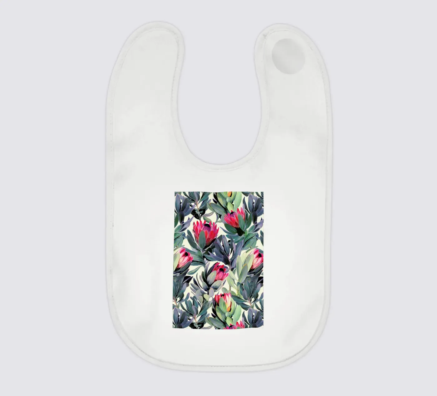 Painted Protea Pattern baby bib by Micklyn Le Feuvre