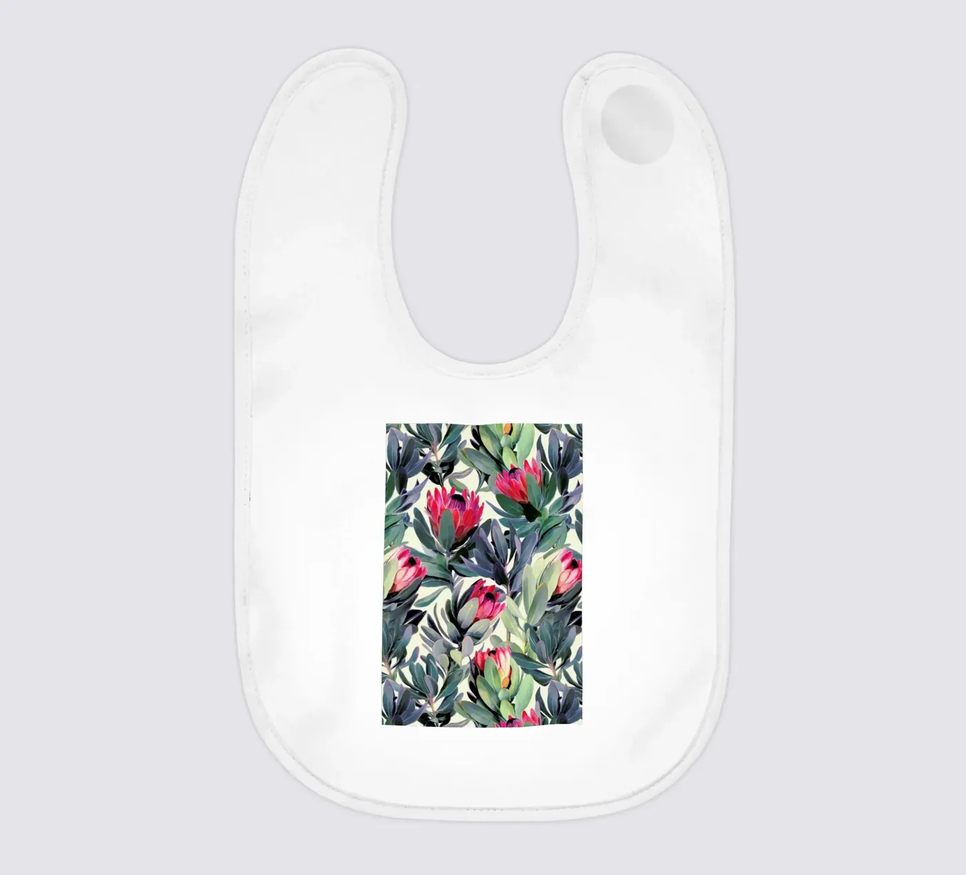 Painted Protea Pattern baby bib by Micklyn Le Feuvre