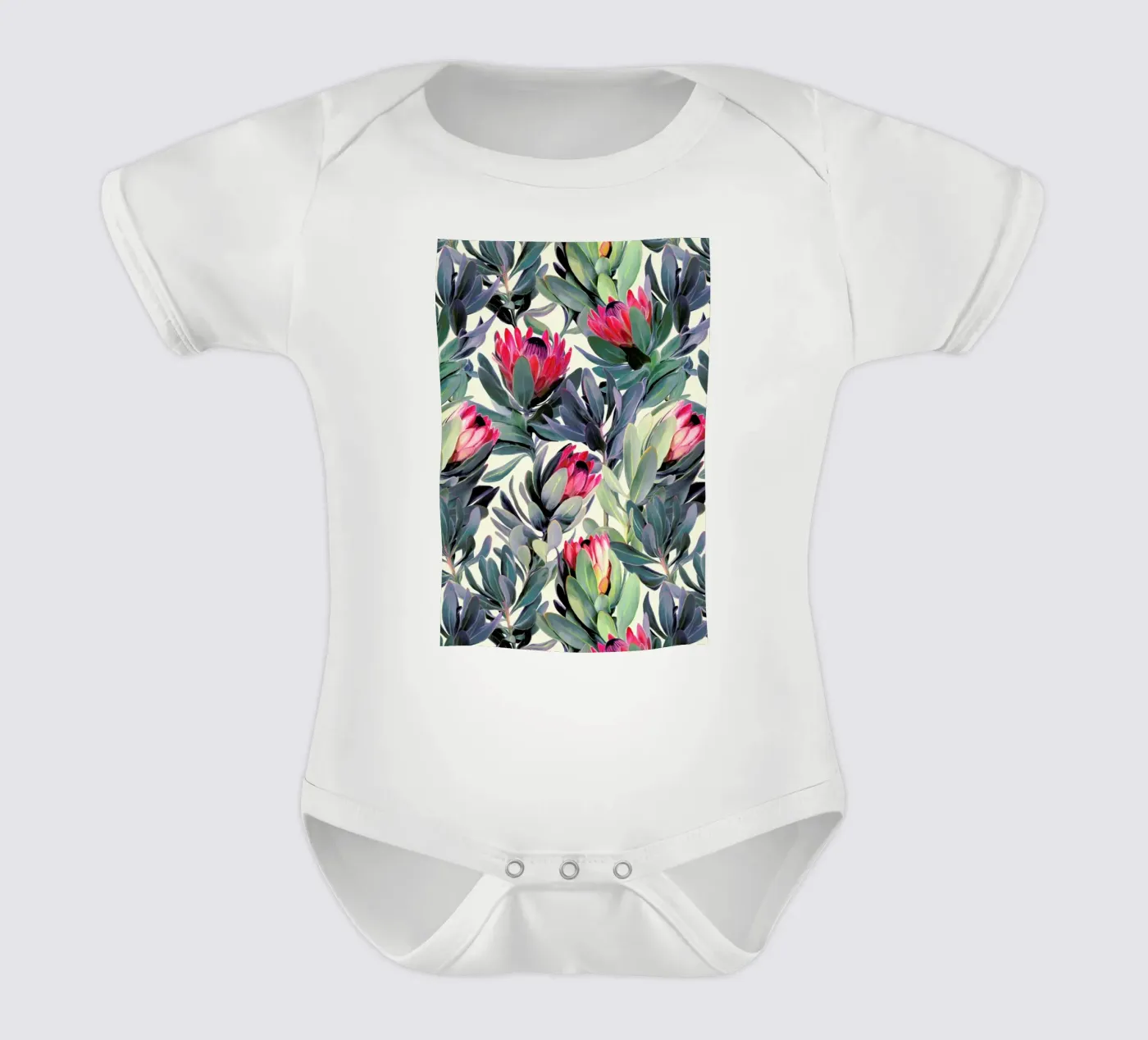 Painted Protea Pattern Kurzarm Babybody von Micklyn Le Feuvre