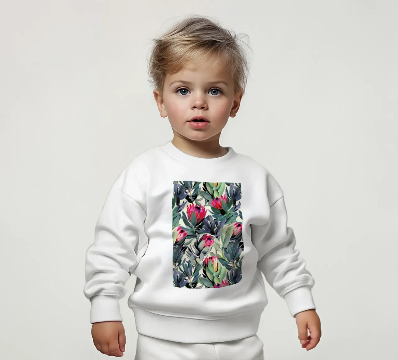 Painted Protea Pattern baby sweatshirt by Micklyn Le Feuvre