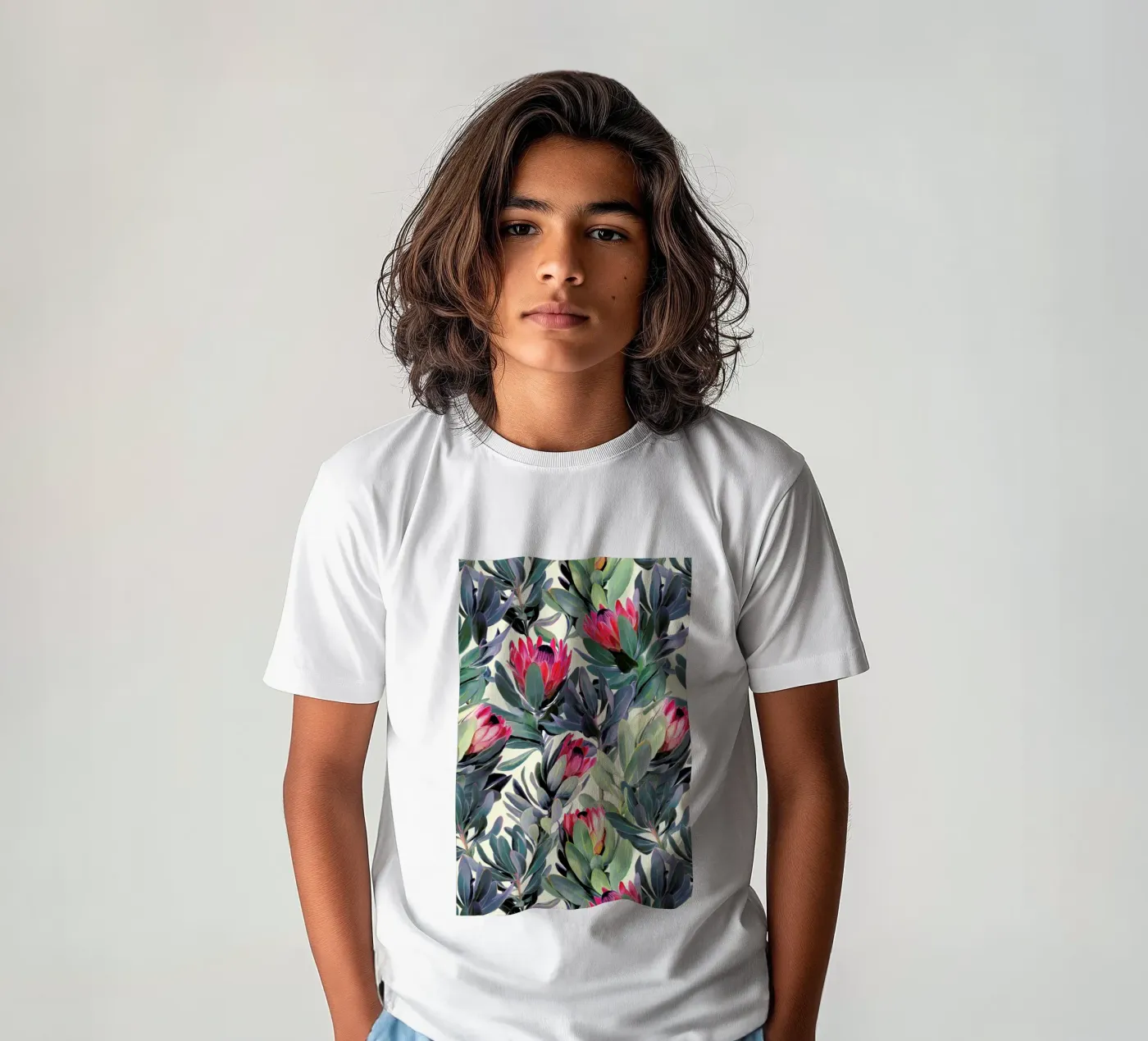 Painted Protea Pattern Kinder T-Shirt von Micklyn Le Feuvre