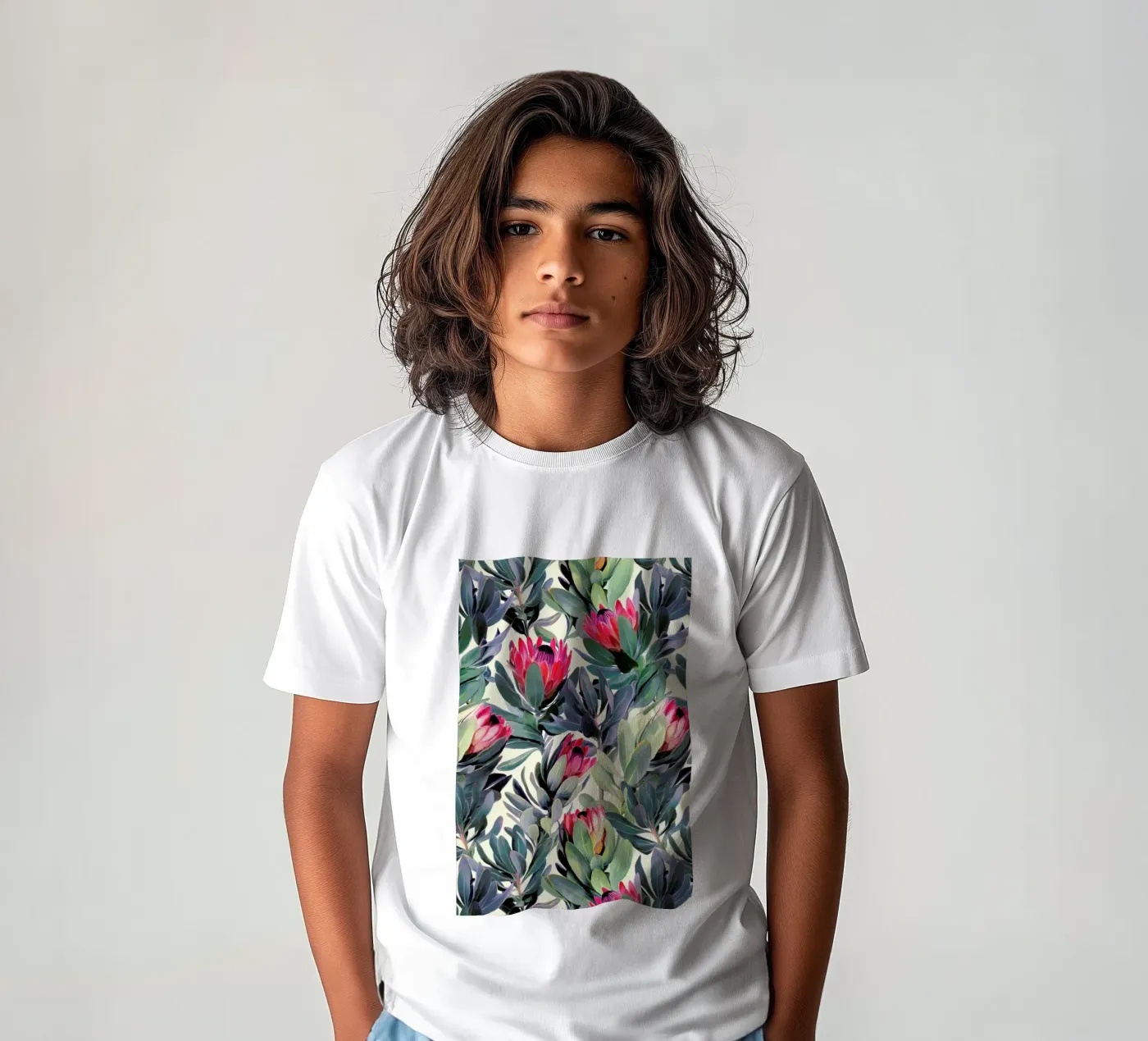 Painted Protea Pattern Kinder T-Shirt von Micklyn Le Feuvre