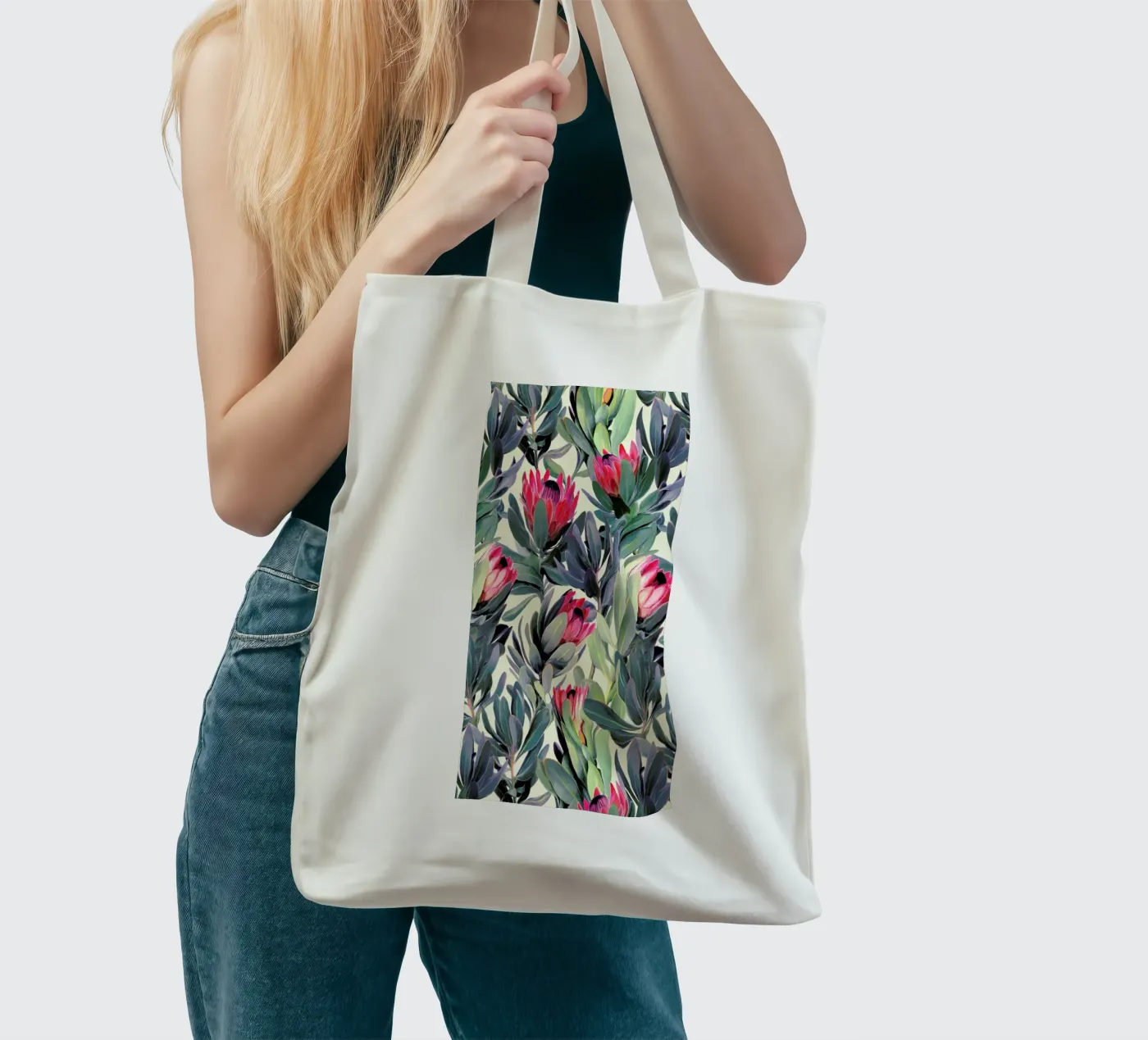 Painted Protea Pattern tote bag by Micklyn Le Feuvre