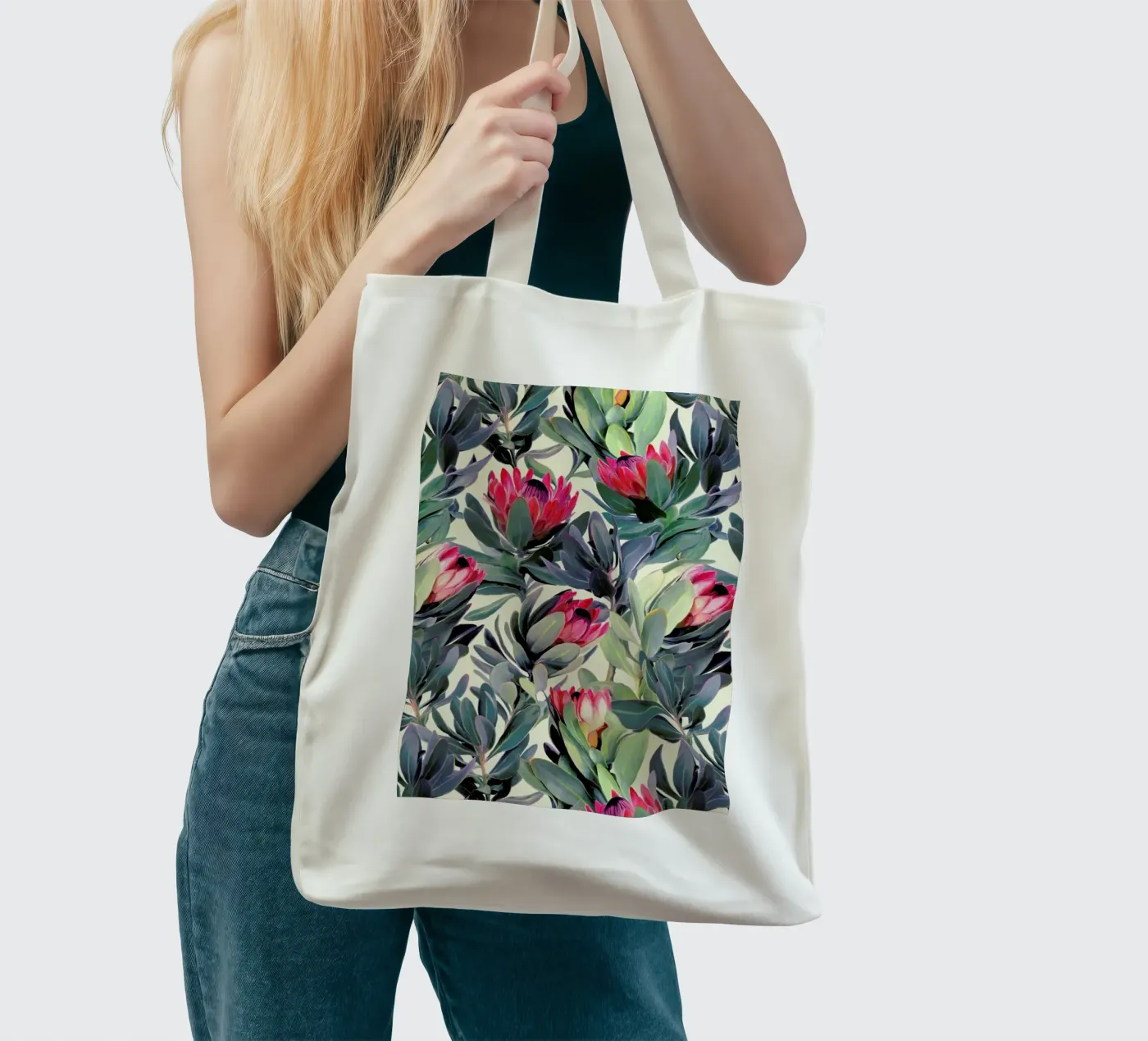 Painted Protea Pattern tote bag by Micklyn Le Feuvre