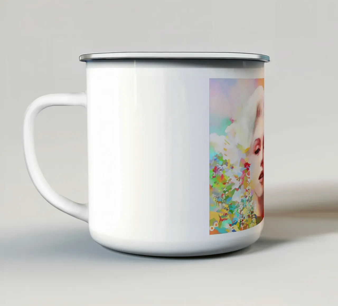 Marilyn Monroe - Zerbrechlicher Star Emaille Tasse von Artascy Art