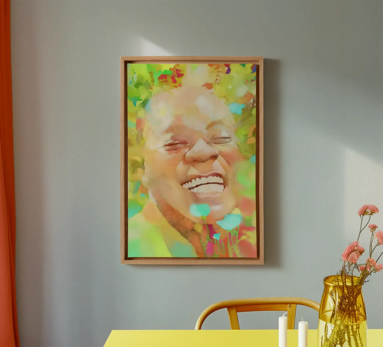 Louis Armstrong - Vreugdevolle vernieuwer canvas met Baklijst van Artascy Art