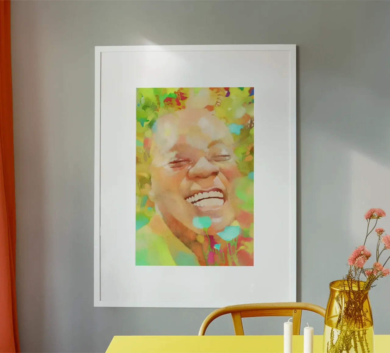 Louis Armstrong - Innovatore gioioso poster con telaio in alluminio da Artascy Art