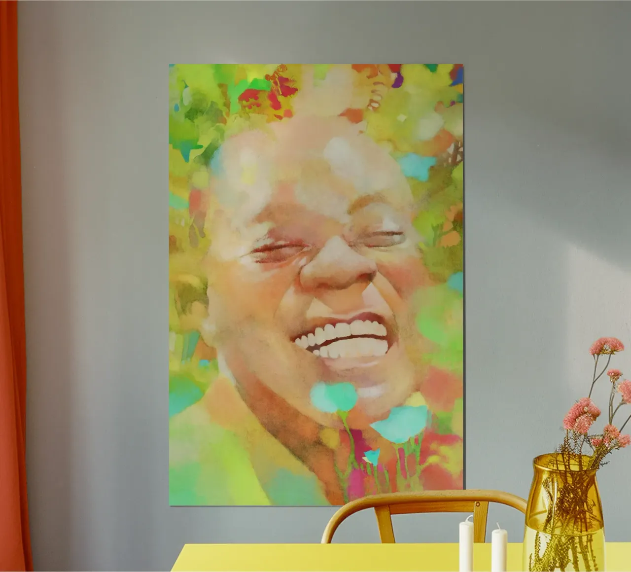Louis Armstrong - Innovatore gioioso poster con telaio in alluminio da Artascy Art