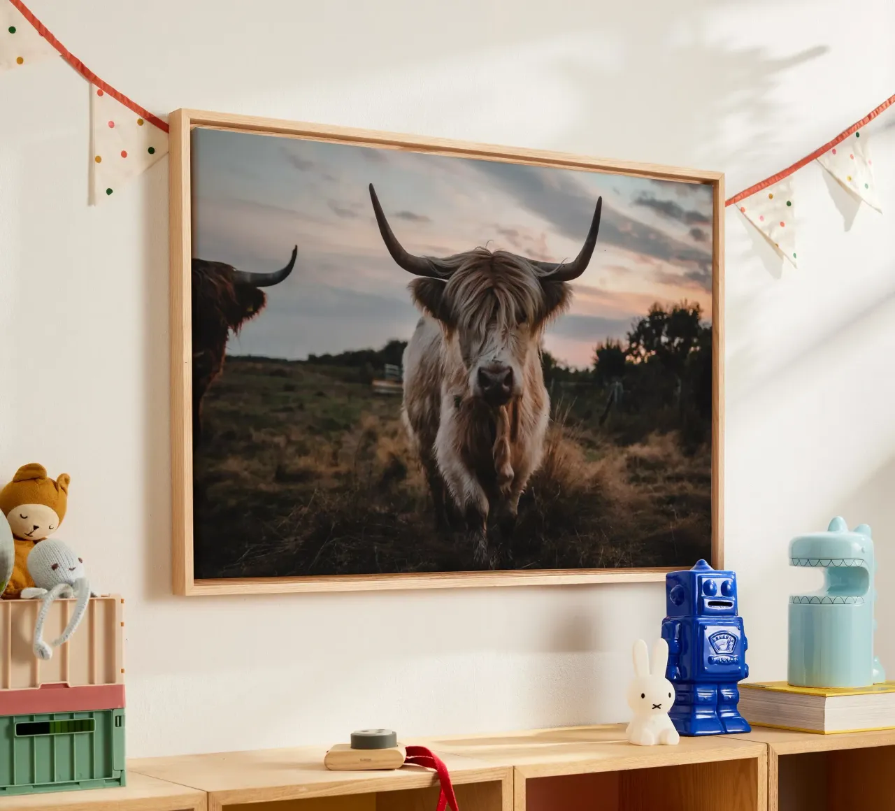 Highland beef dandelion 🐮 canvas with Floater frame by Sibbershusum