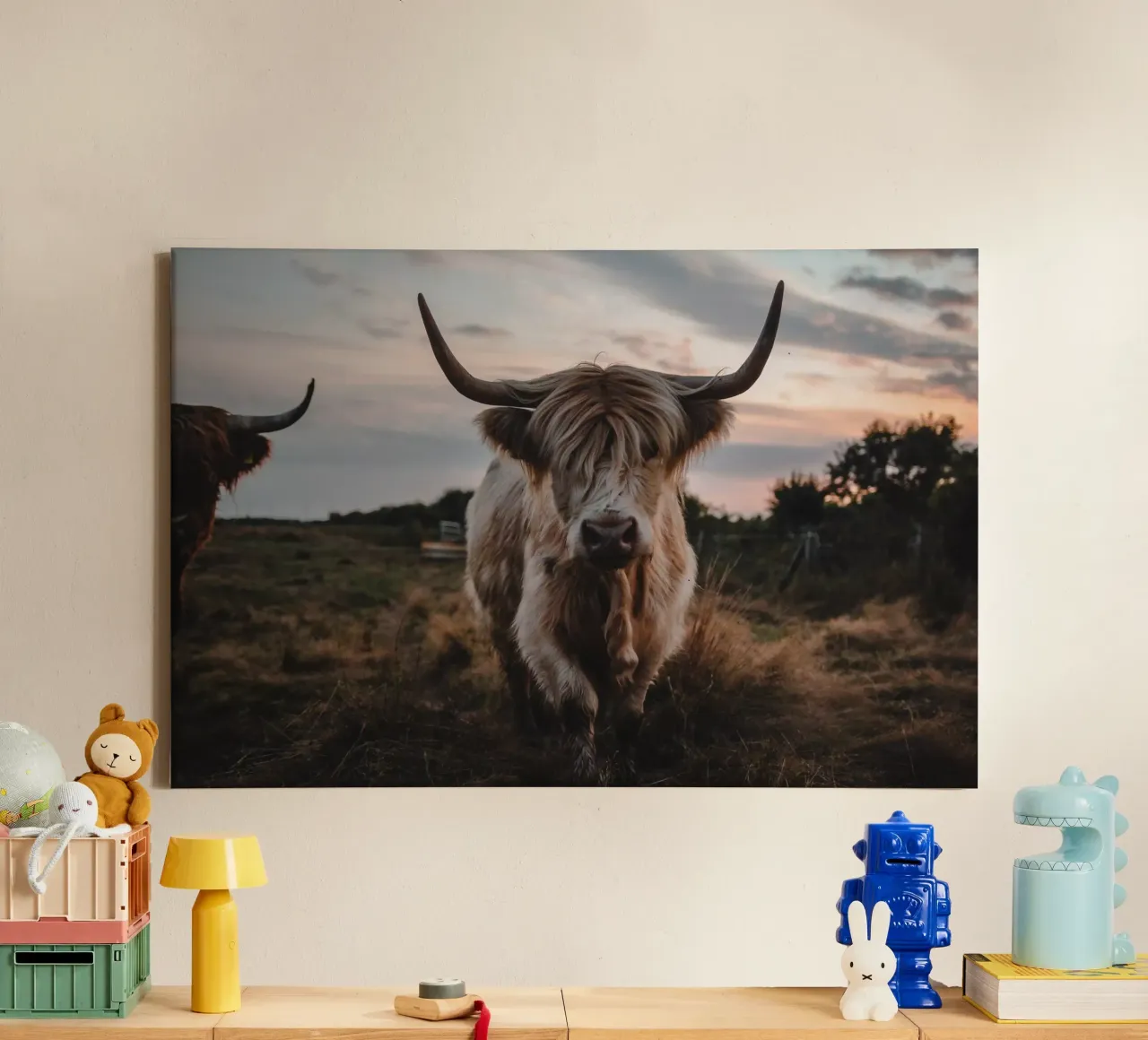 Highland beef dandelion 🐮 canvas with Floater frame by Sibbershusum