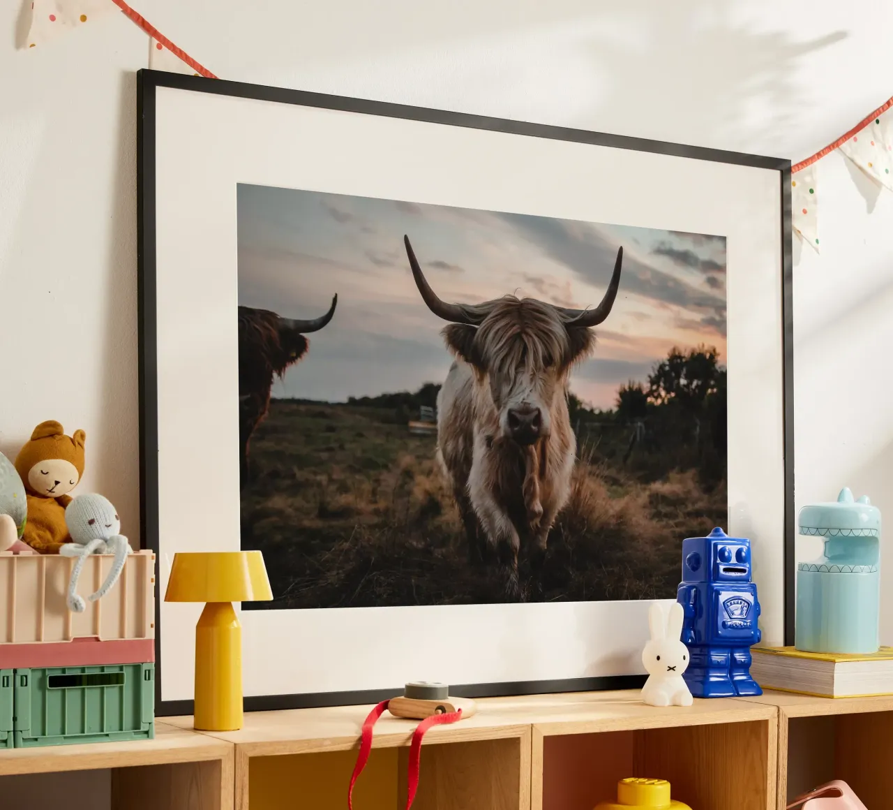 Manzo Highland al dente di leone 🐮 poster con telaio in alluminio da Sibbershusum