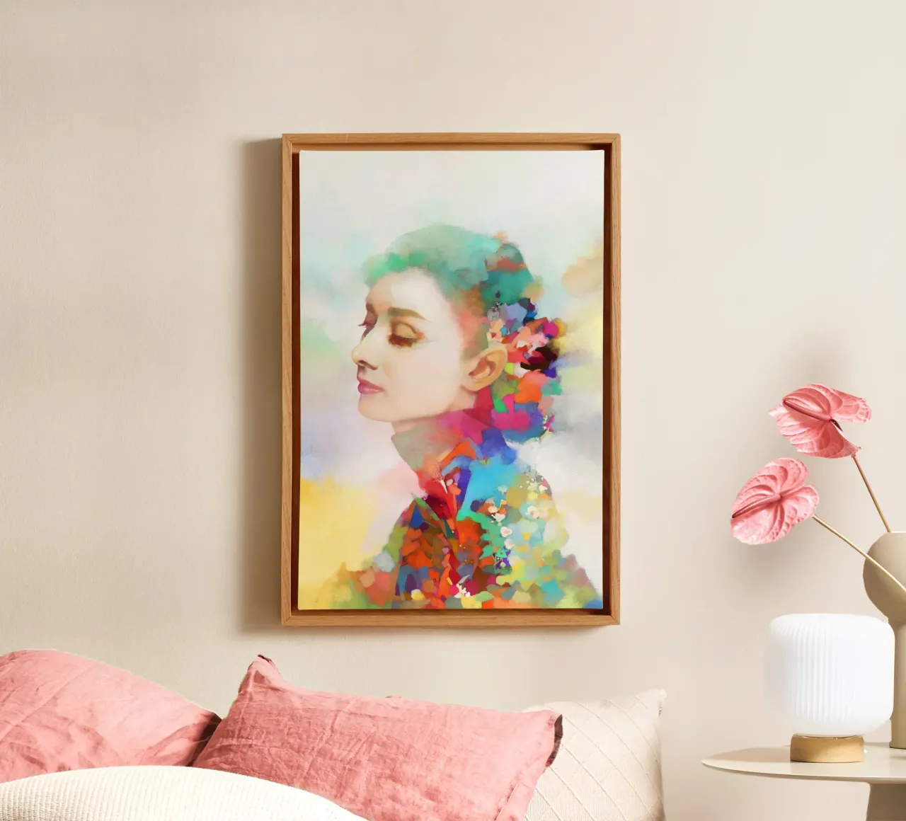 Audrey Hepburn - Timeless Elegance canvas with Floater frame by Artascy Art