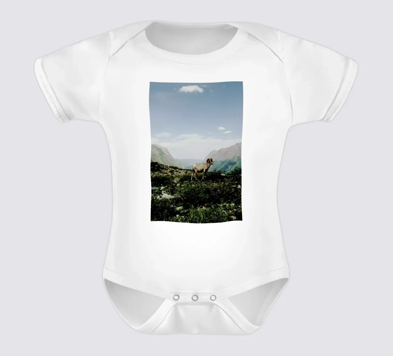 Bighorn Sheep short-sleeve baby romper by Kevin Russ