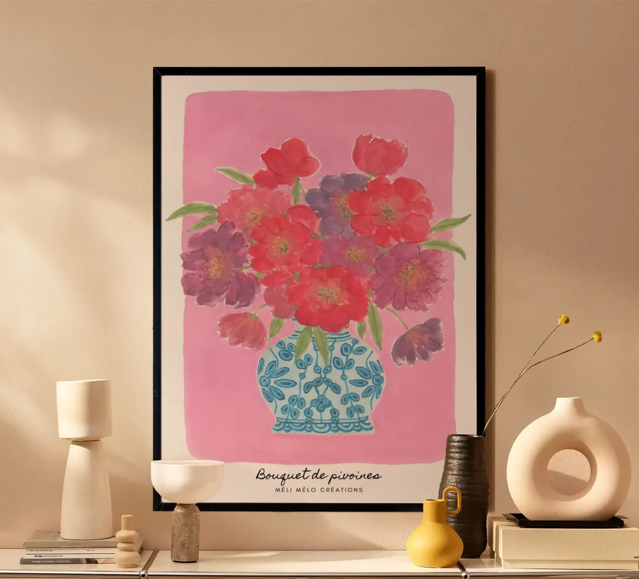 Bouquet di peonie poster con telaio in alluminio da melimelocreations