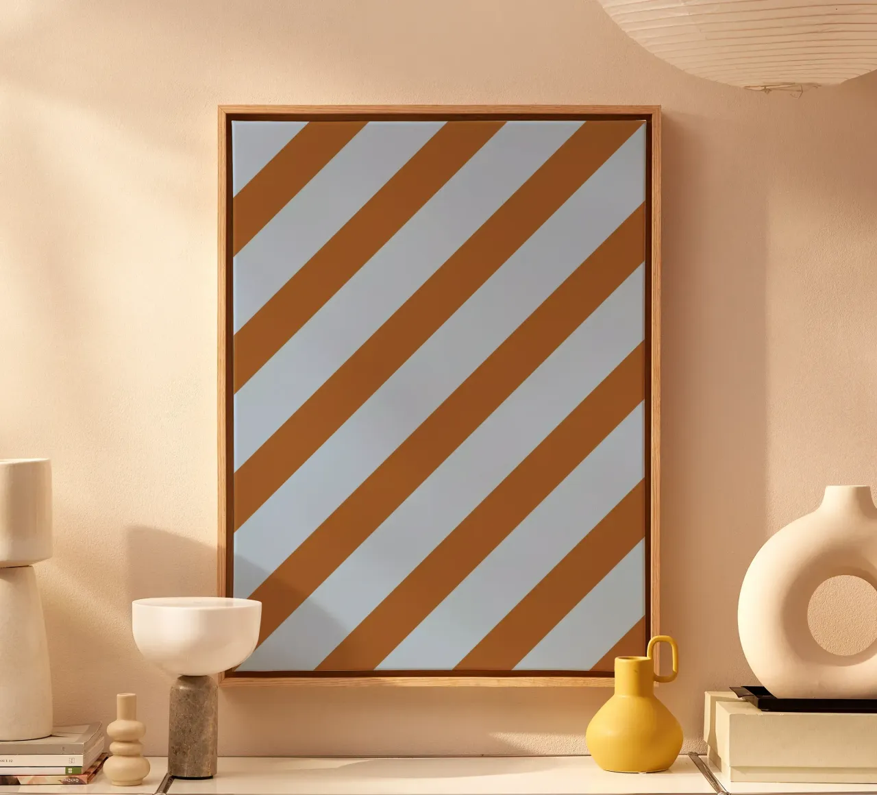 Stripes Diagonal Lightblue tela con Cornice a cassetta da Studio ROSAGRAU