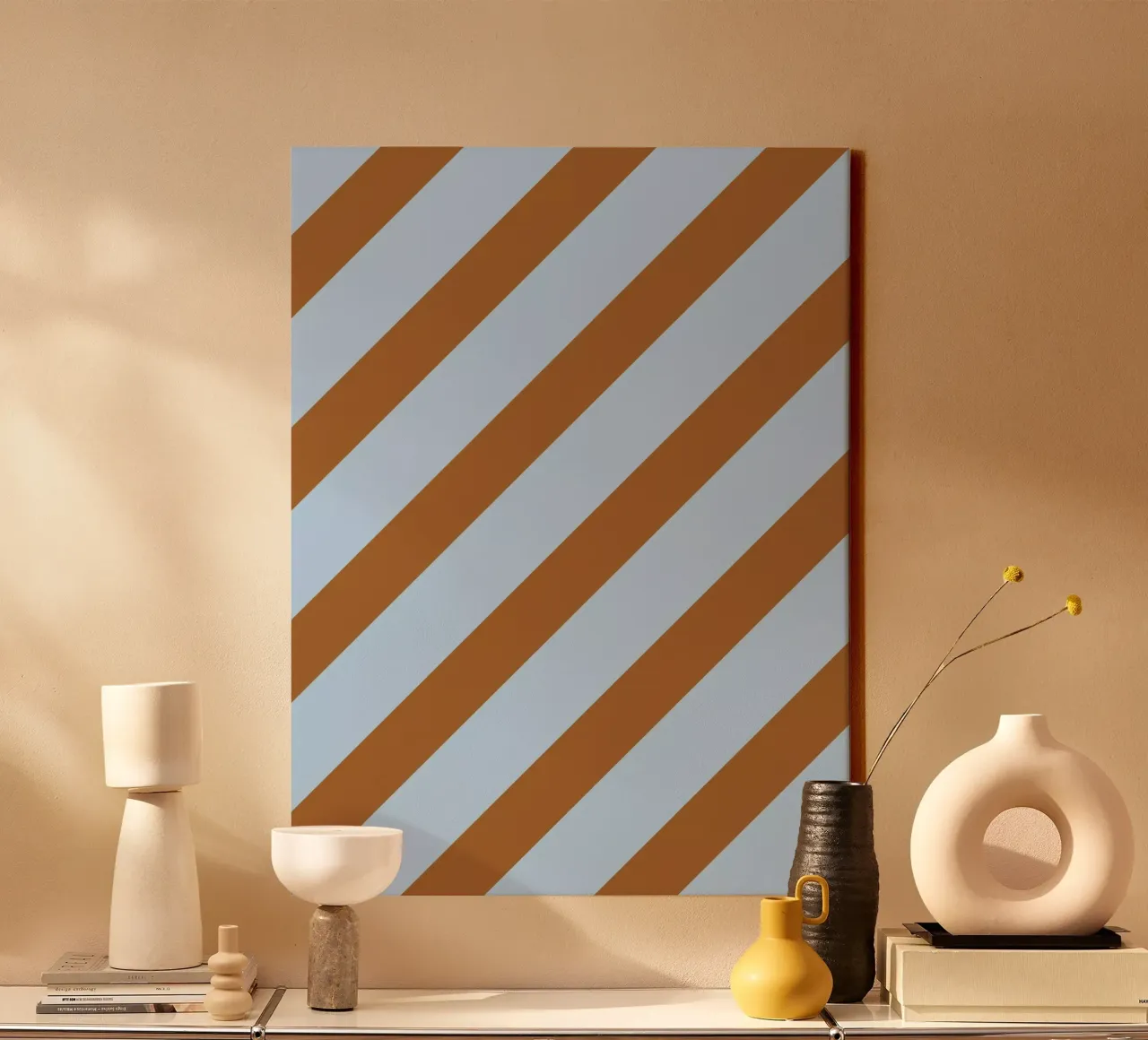 Stripes Diagonal Lightblue tela con Cornice a cassetta da Studio ROSAGRAU