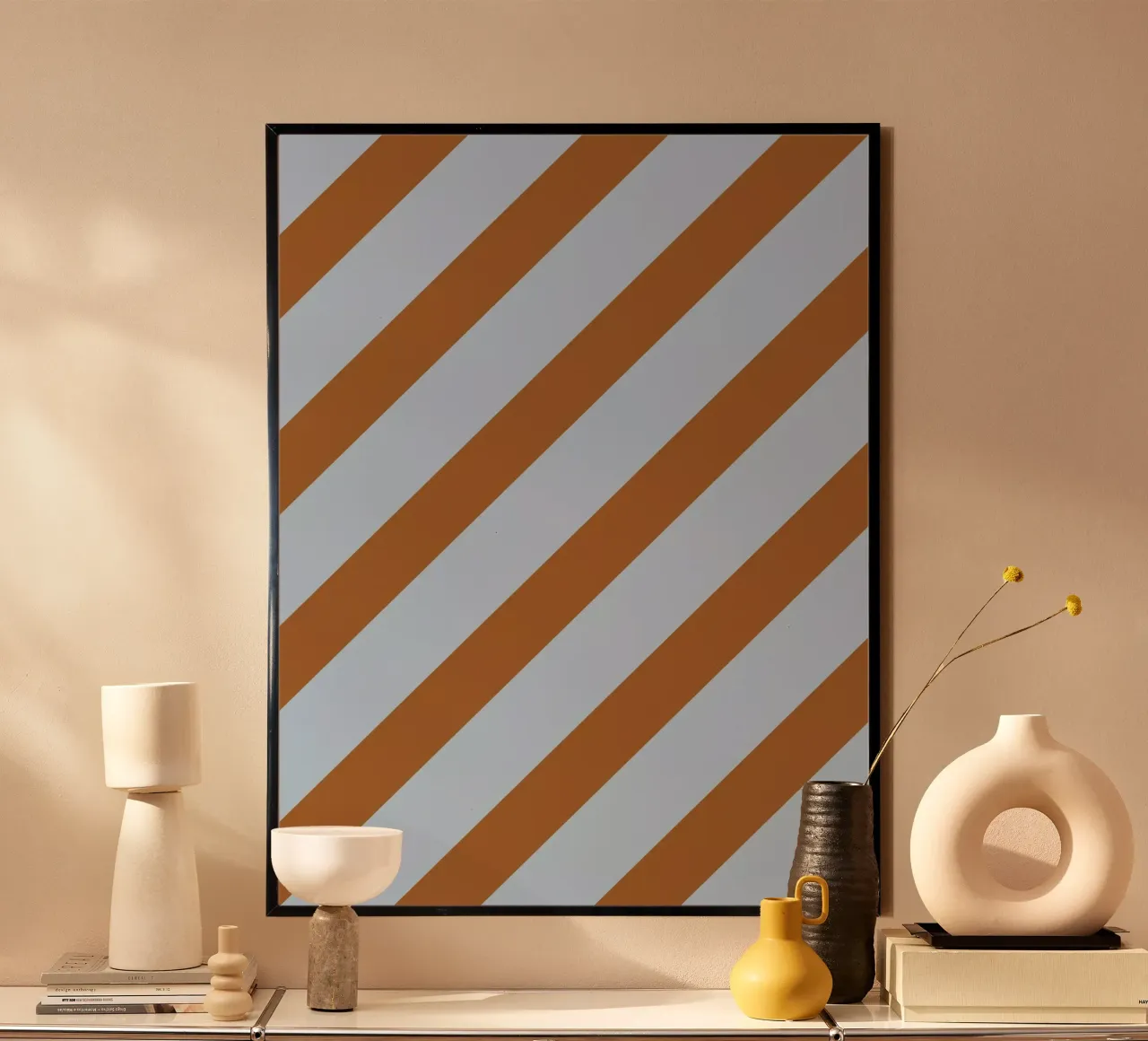 Stripes Diagonal Lightblue poster con telaio in legno da Studio ROSAGRAU