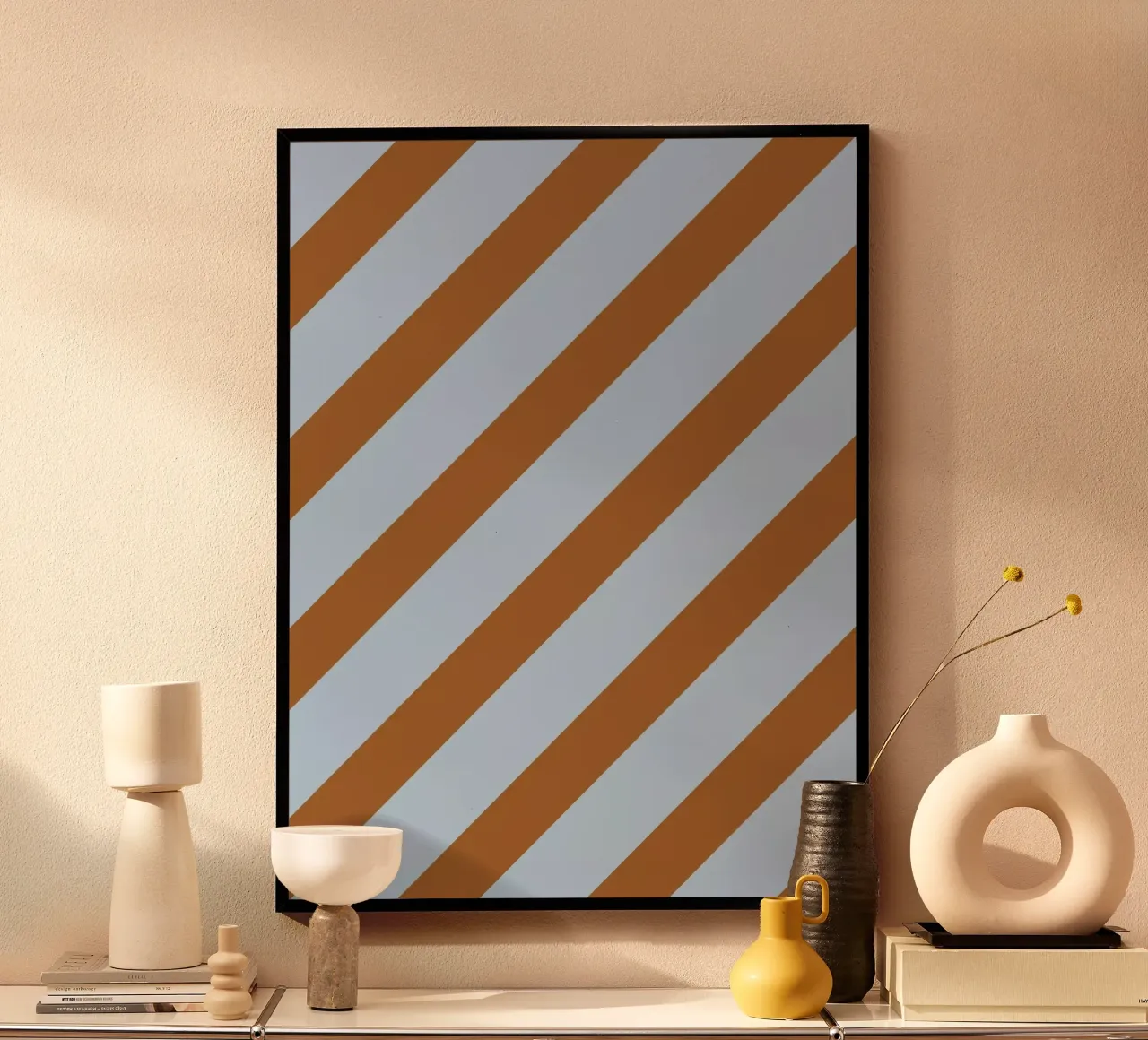 Stripes Diagonal Lightblue poster con telaio in legno da Studio ROSAGRAU