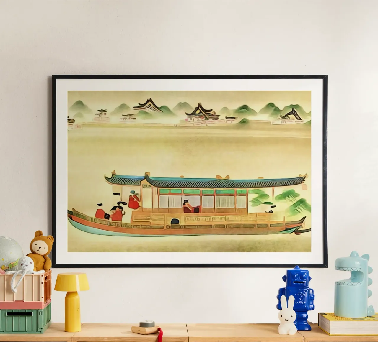 Barca sul Mekong poster con telaio in alluminio da ZAMART