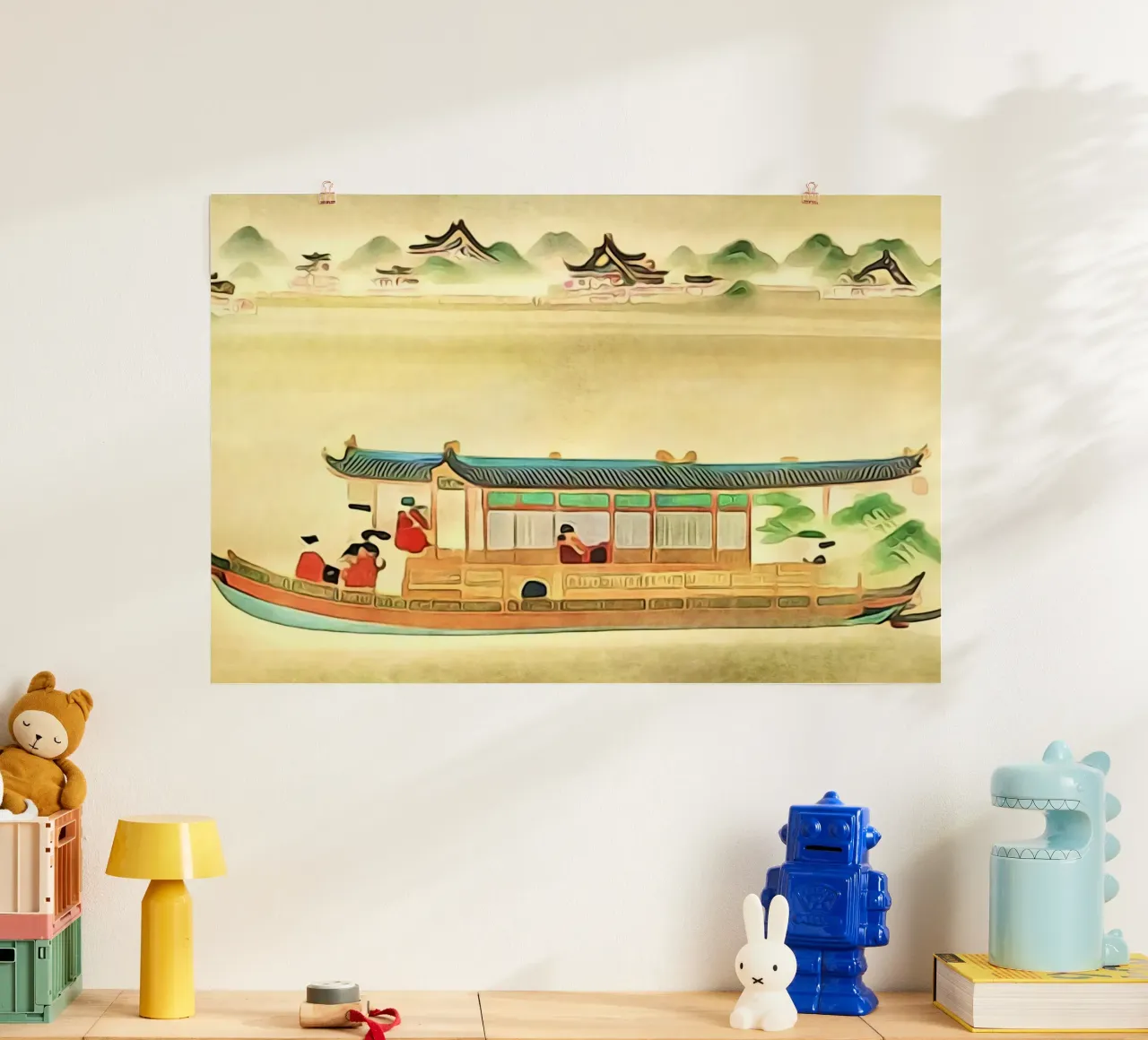 Barca sul Mekong poster con telaio in alluminio da ZAMART