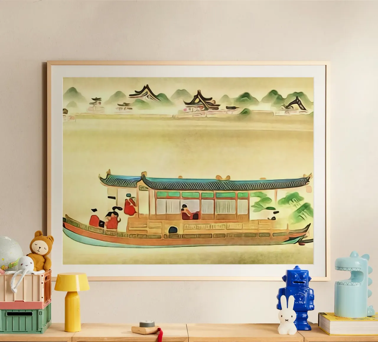 Barca sul Mekong poster con telaio in alluminio da ZAMART
