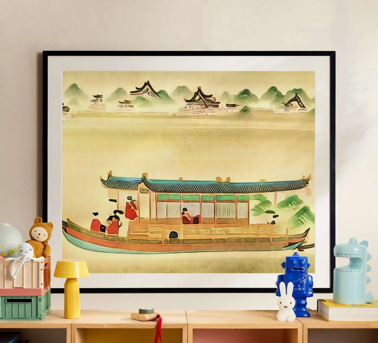 Barca sul Mekong poster con telaio in alluminio da ZAMART