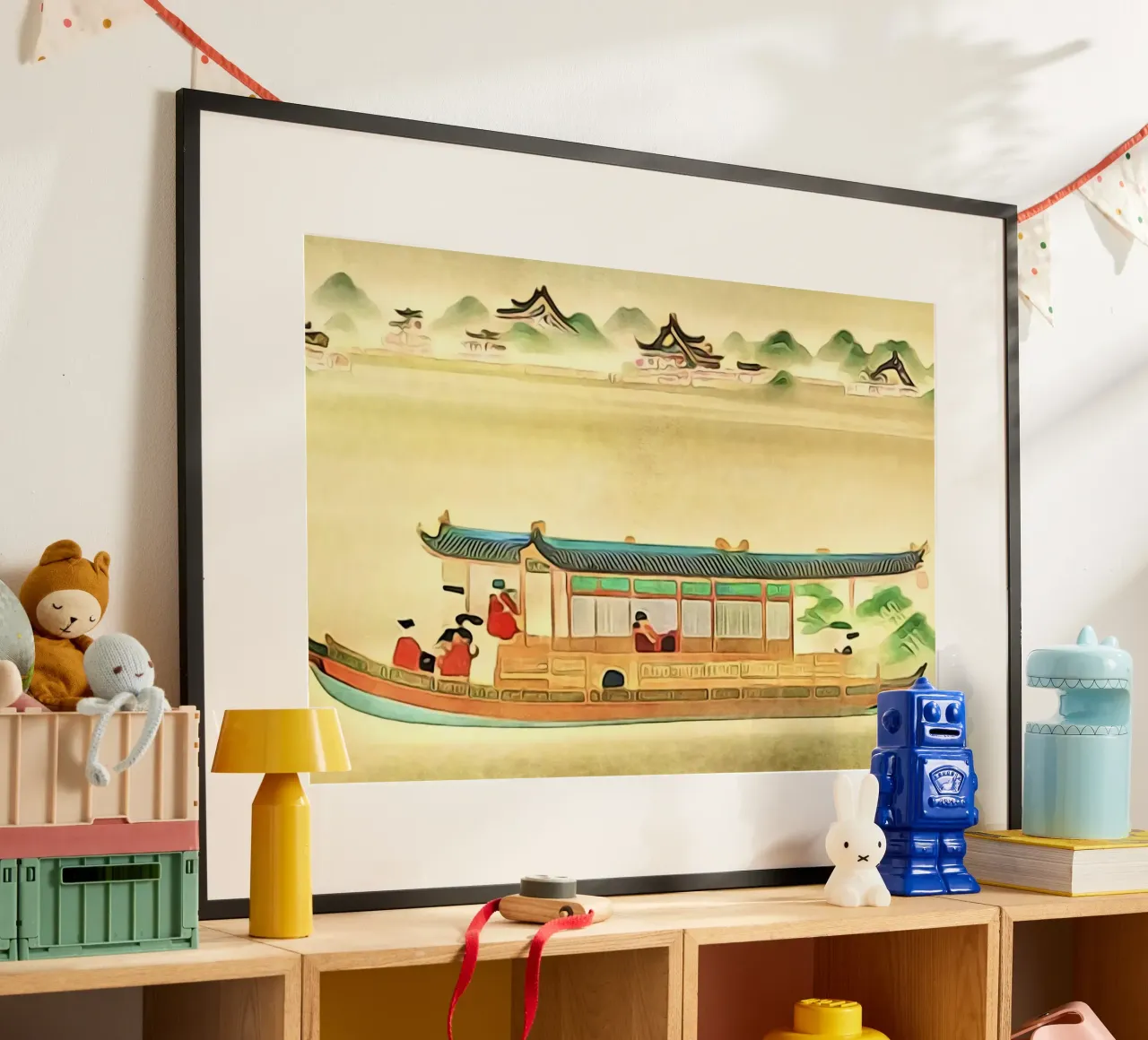 Barca sul Mekong poster con telaio in alluminio da ZAMART